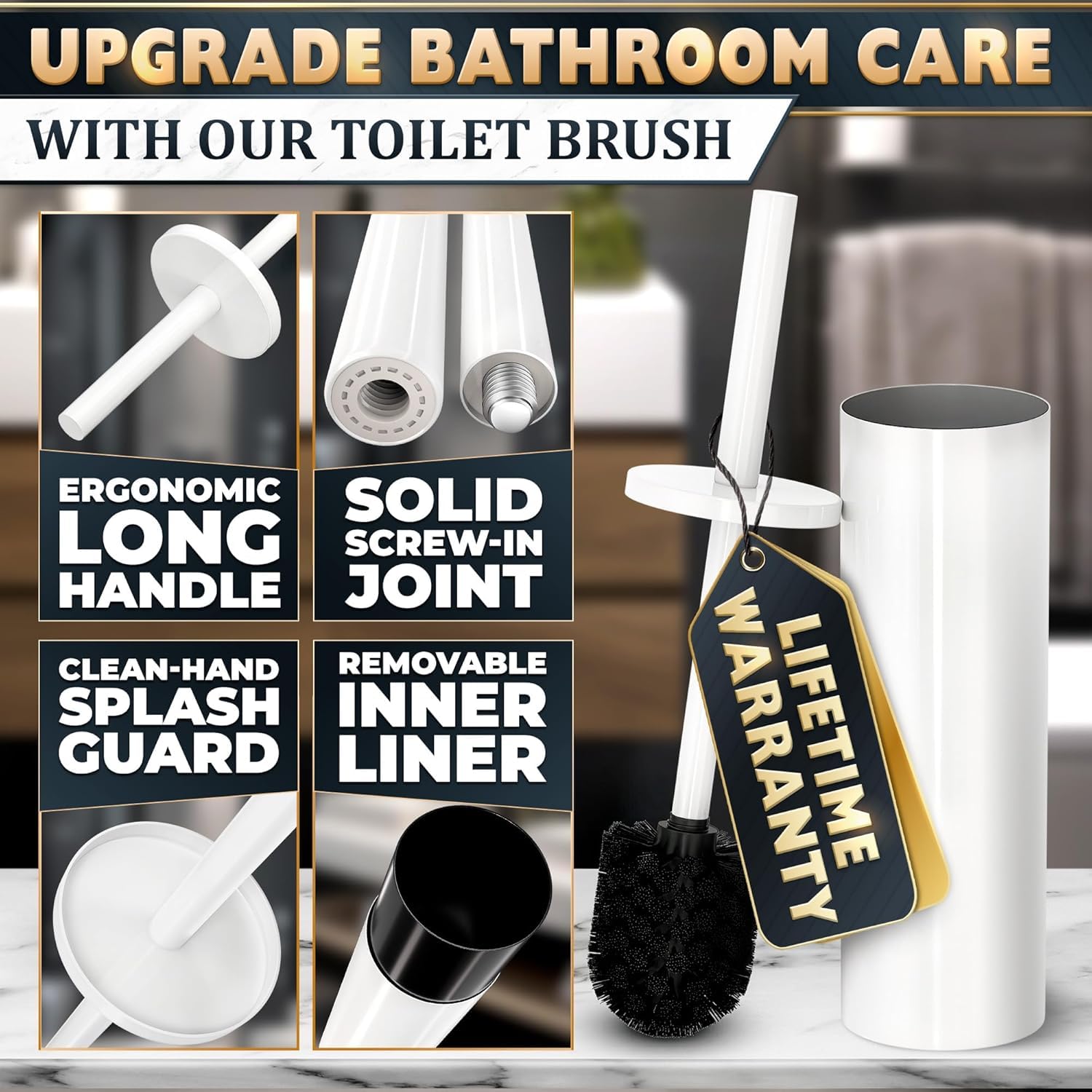 2Pcs Stainless Steel Toilet Brush and Holder Set (2 Count)