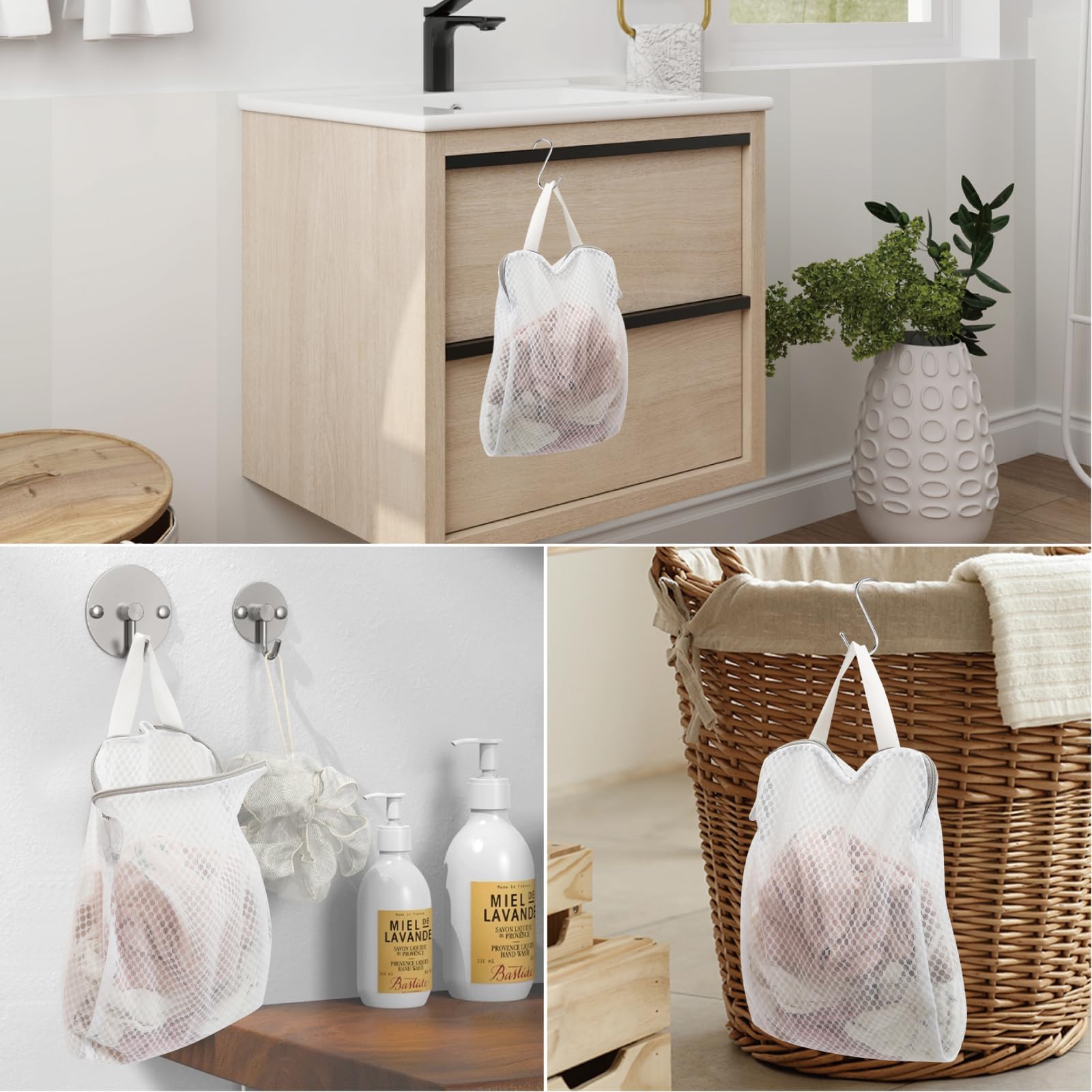 GWT 4Pcs 3D Mesh Laundry Bags with Hanging Handles (4 Count)