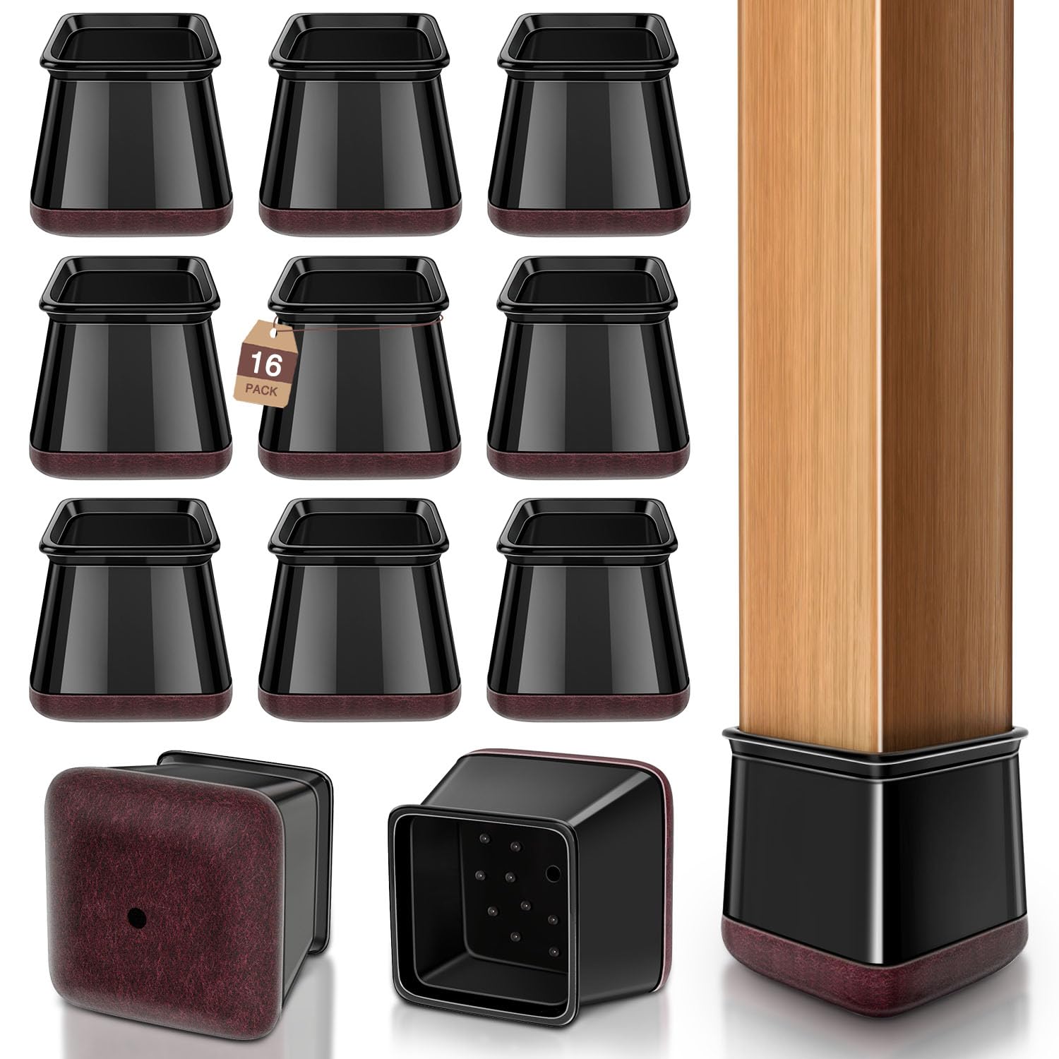 Chair Leg Floor Protectors Silicone Caps Felt Strengthen Bottom (16 Count)