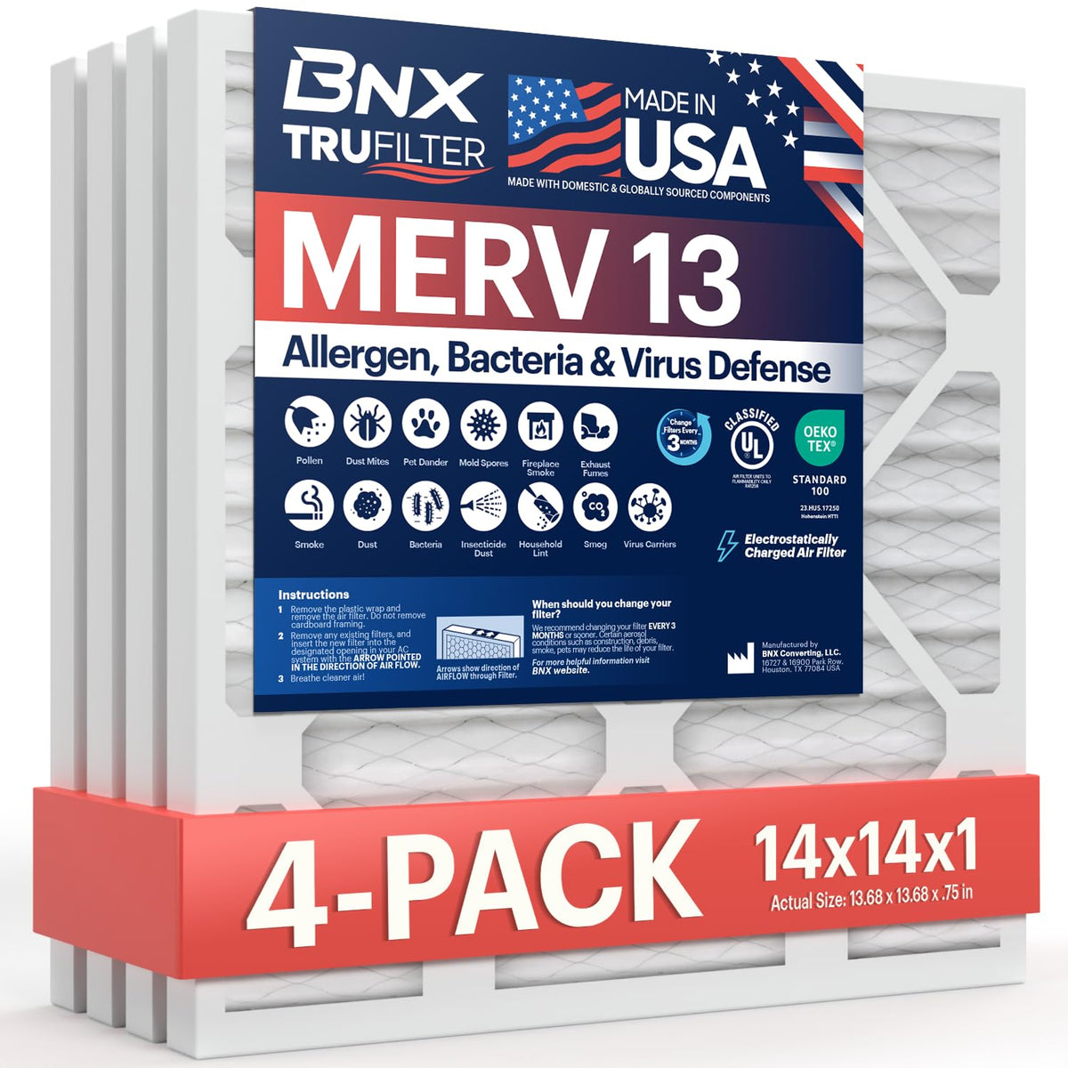 TruFilter 14x14x1 Air Filter MERV 13 (4 Count)