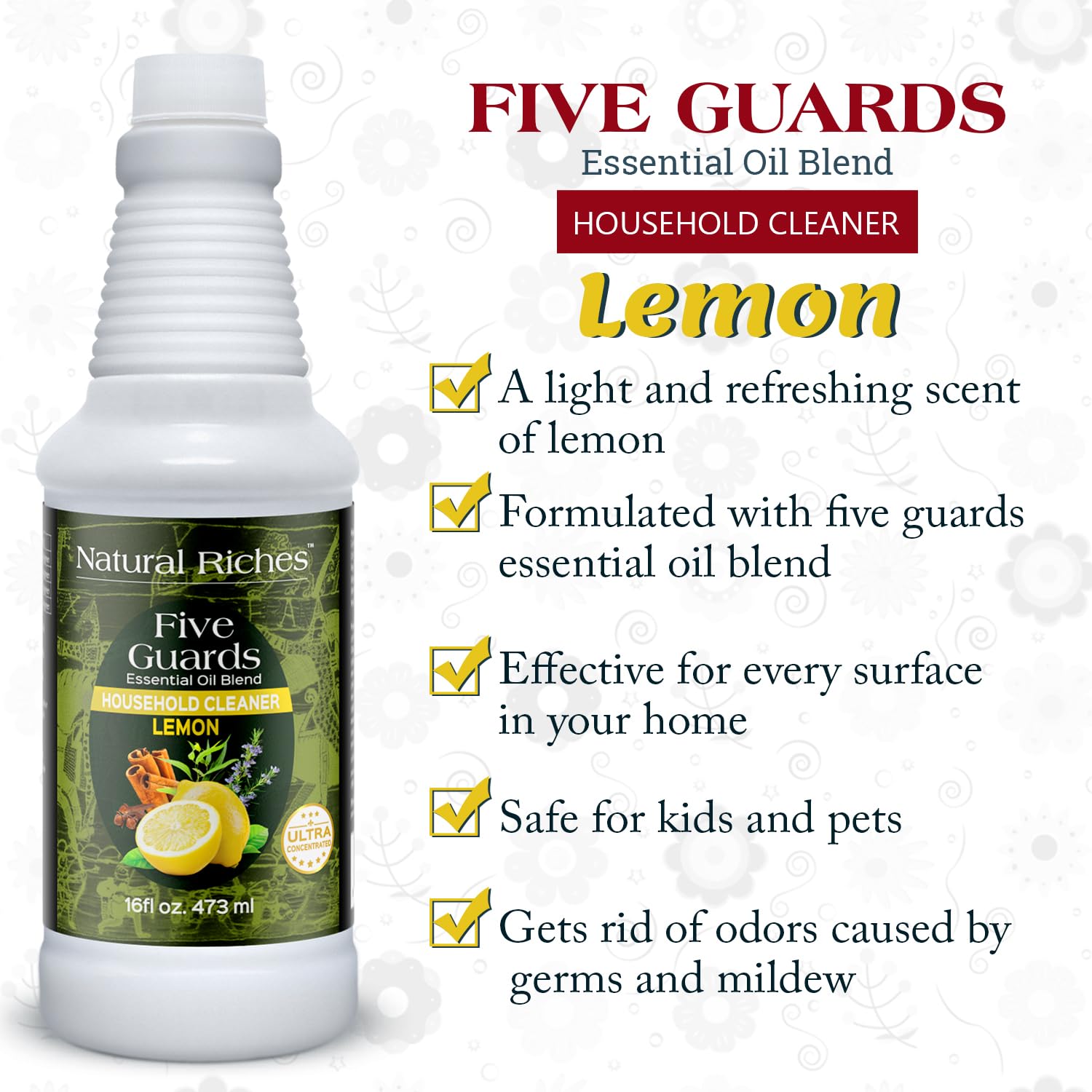 Five Guards Household Cleaner Concentrate Lemon Scent 16 Fl Oz