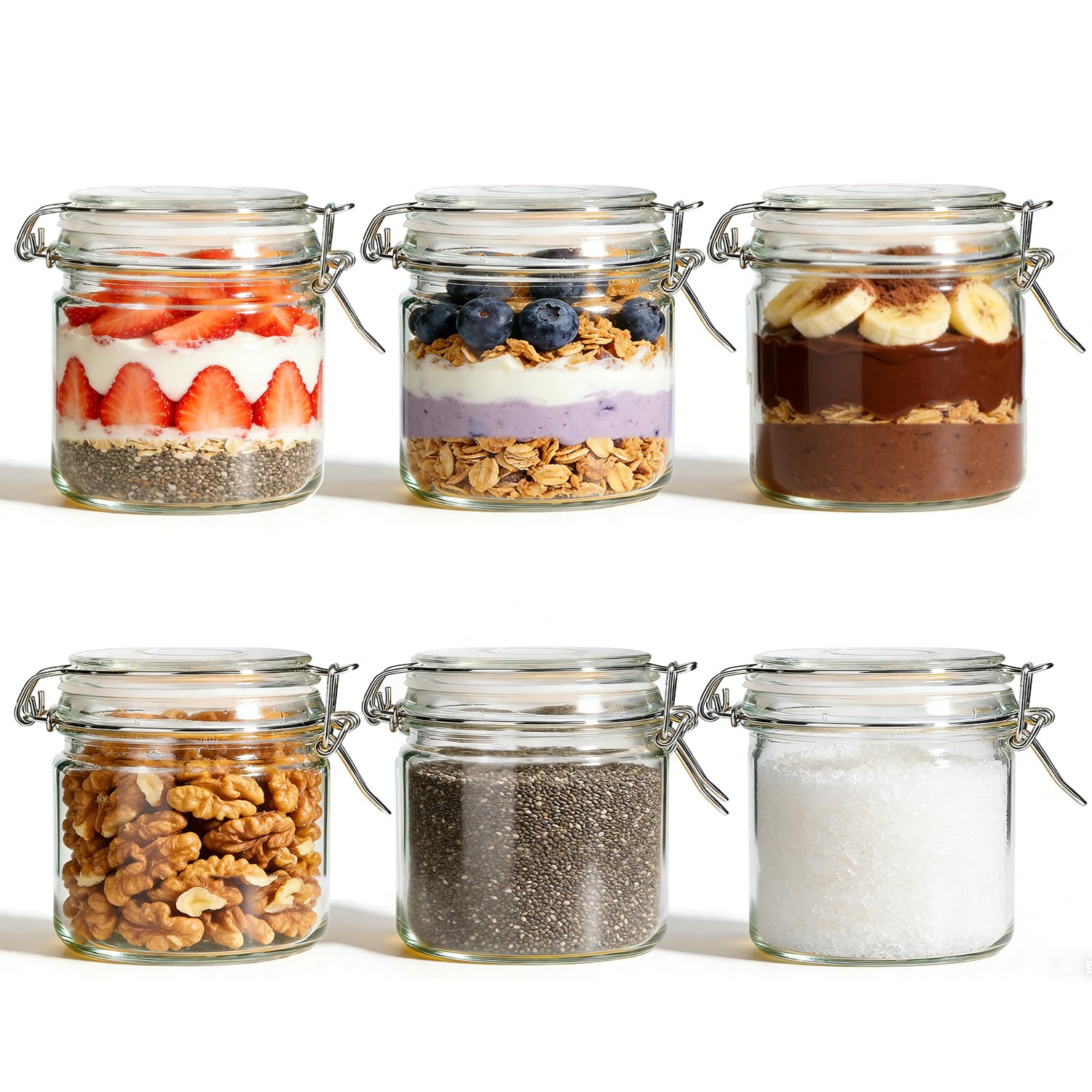 17 oz Overnight Oats Containers with Lids 6 Pack Wide Mouth (6 Count)