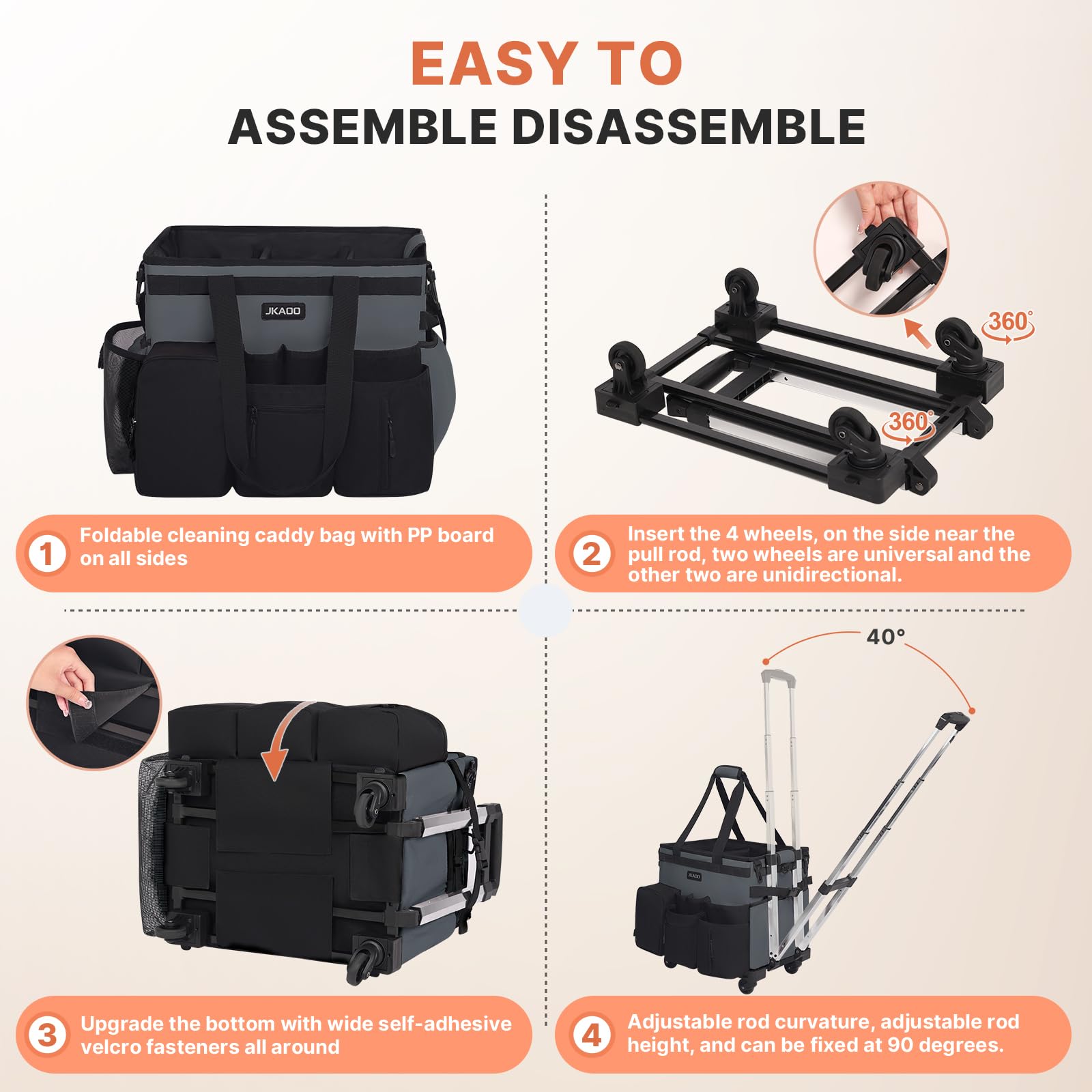 Large Rolling Cleaning Caddy Bag with Detachable Trolley