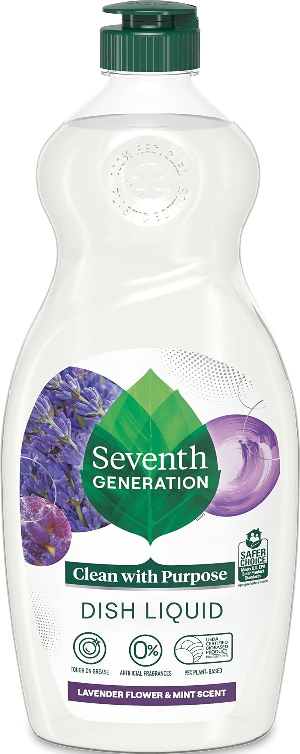 Dish Soap Liquid Lavender Flower & Mint Scent 1 Dishwashing Soap Dish Detergent Liquid Soap 19 oz (19 Fl Oz)
