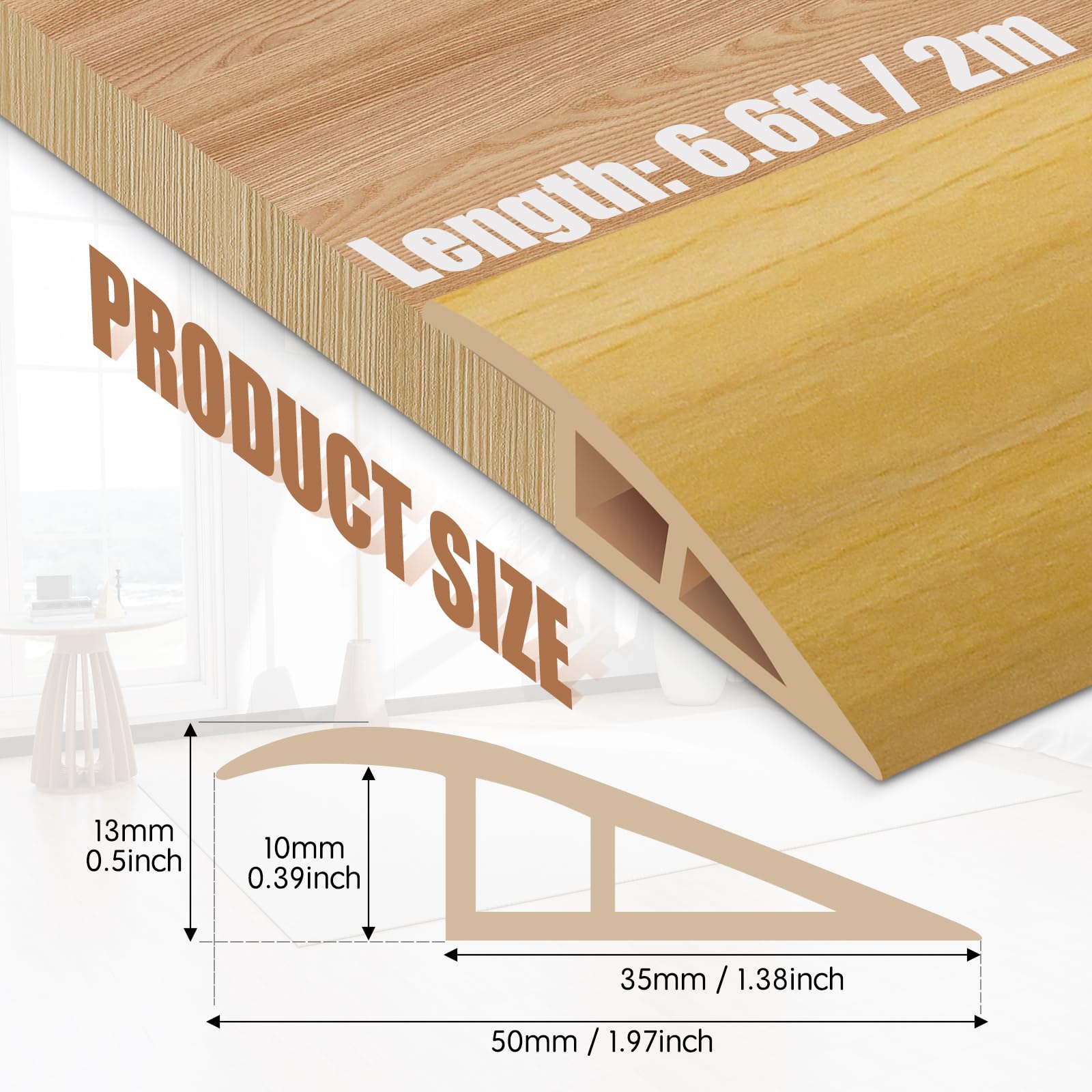 Floor Transition Strip Door Threshold 78" Floor Transition Reducer Trim on The Edges Threshold Strip Self Adhesive Suitable for Doorways