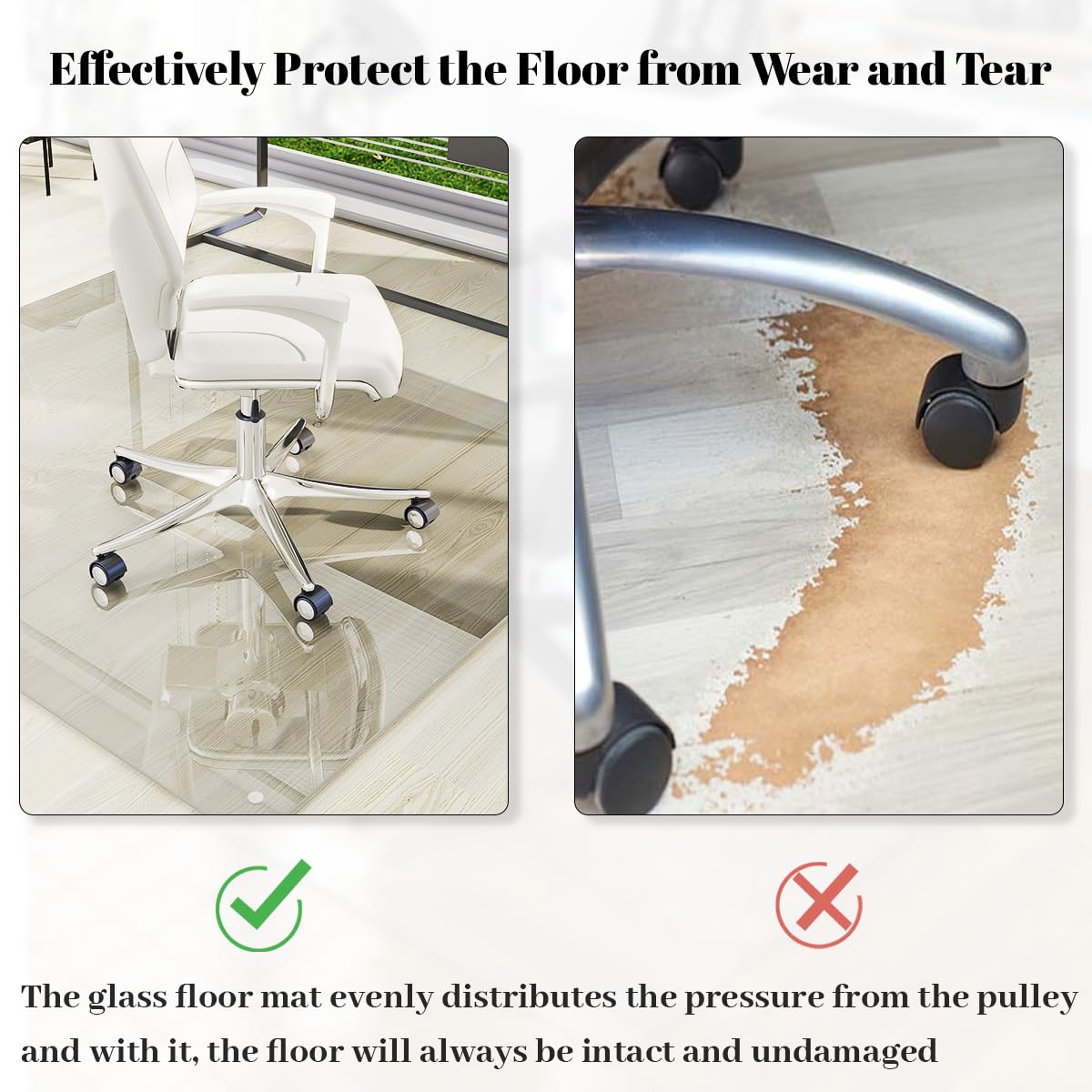 Tempered Glass] 46" x 55" Glass Office Chair Mat for Carpet