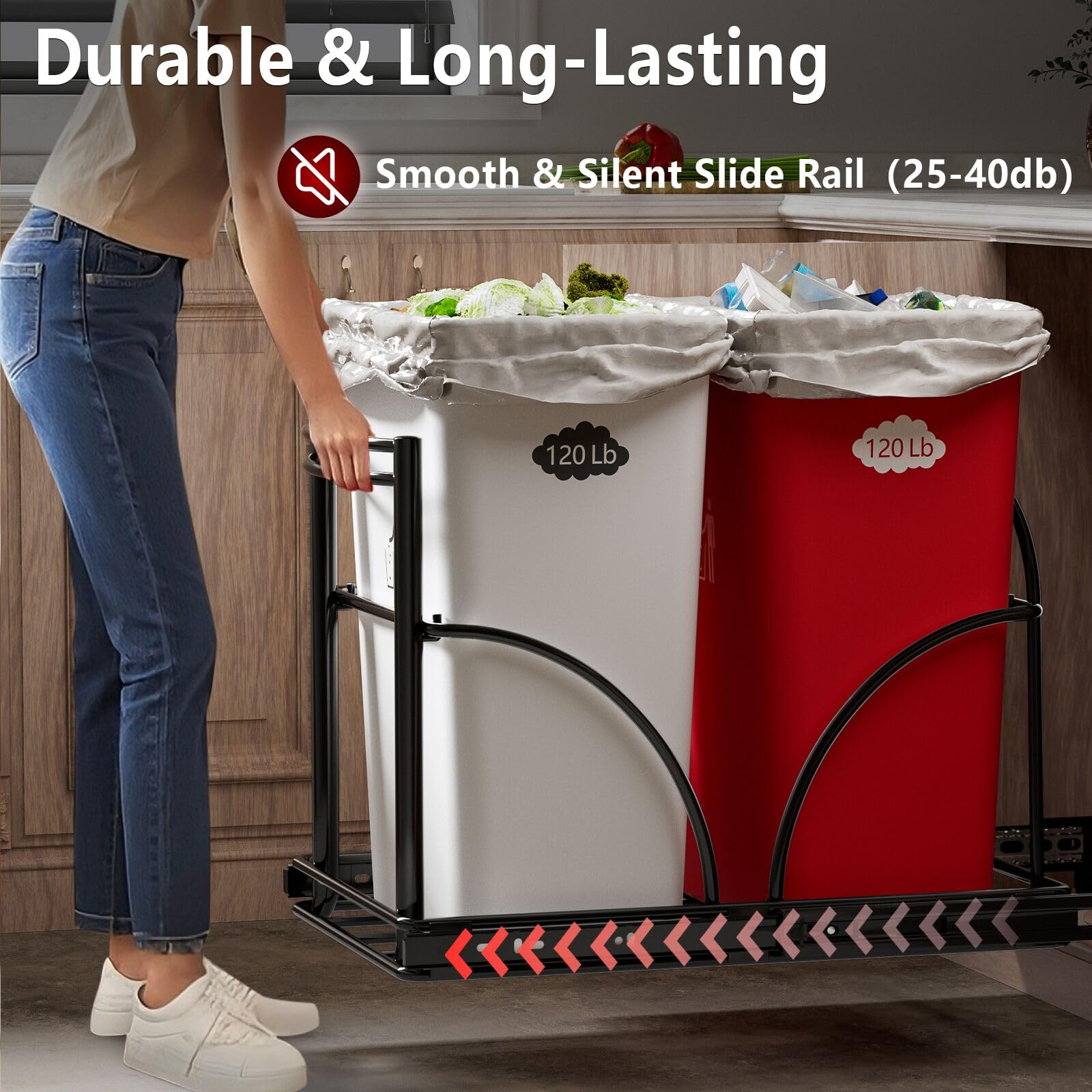 Dual Under Sink Trash Can Heavy Duty Pull Out Trash Can Under Cabinet