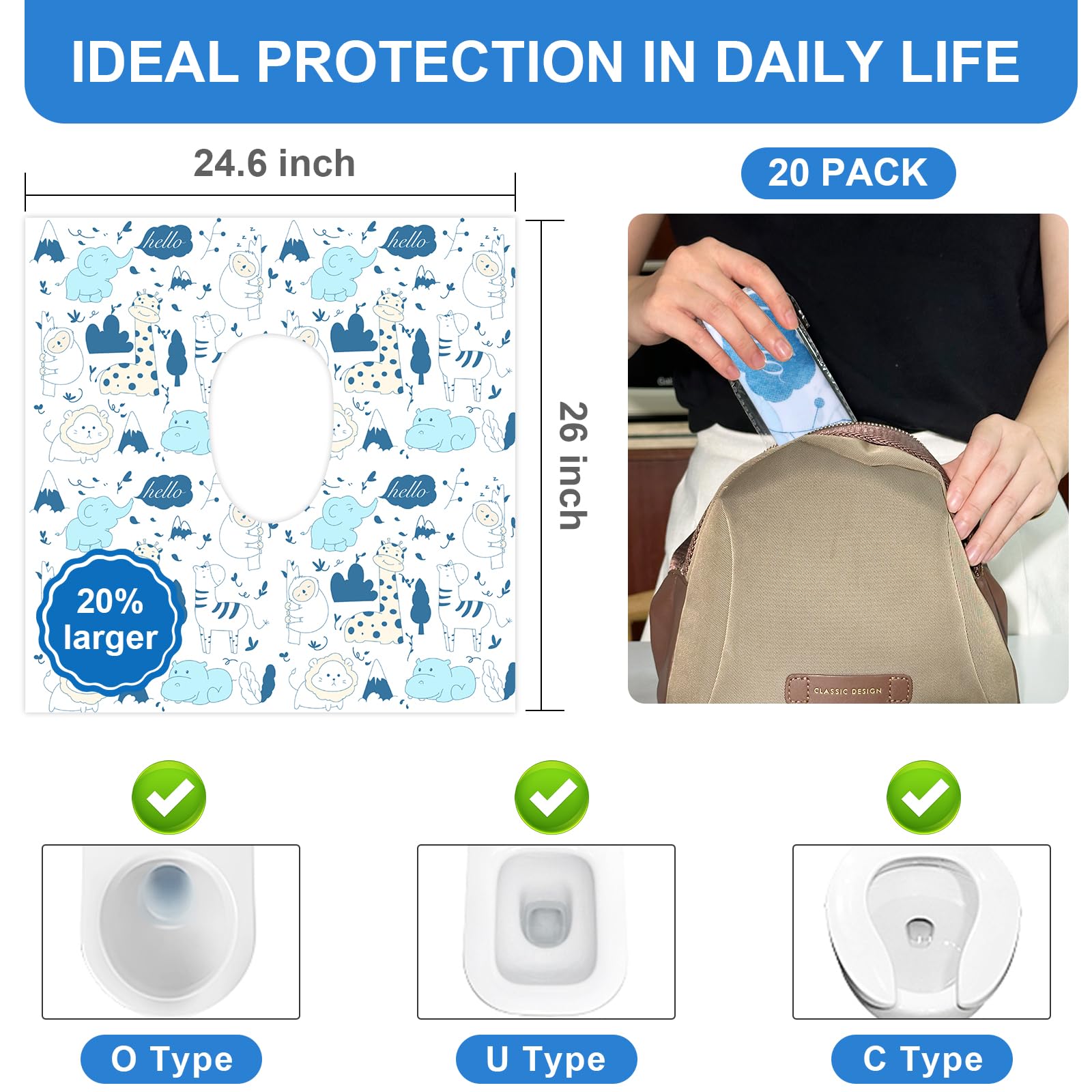20 Pack Disposable Toilet Seat Covers for Travel (20 Count)