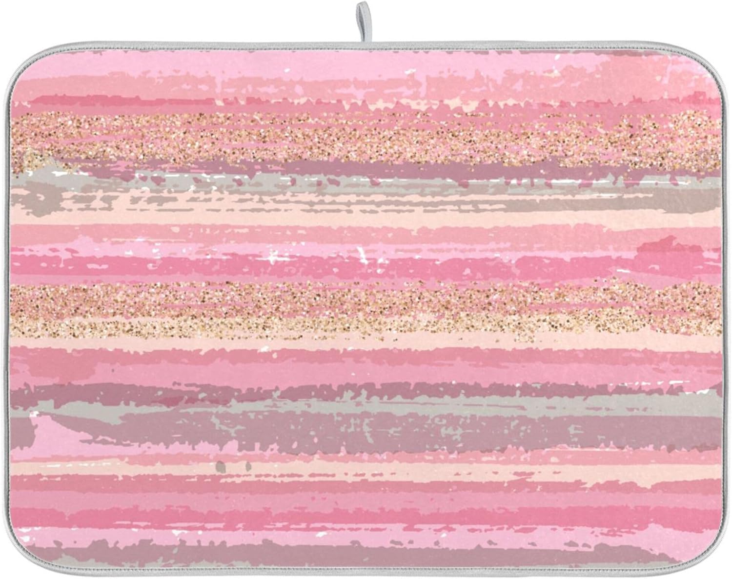 Pink Gold Stripe Dish Drying Mat for Kitchen Countertop 16x18 Rectangle Small Drying Mat Reusable Quick Dry Dish Sink Absorbent Mats Dishwasher Easy Clean Decorative Home Decor Essentials