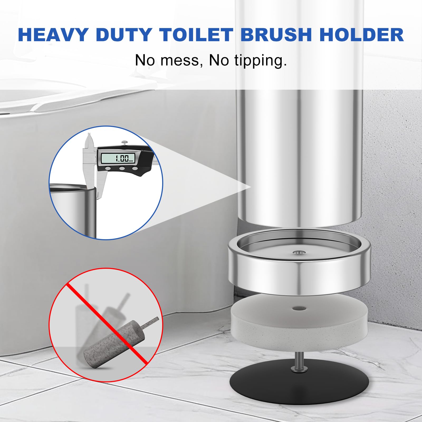 304 Stainless Steel Toilet Brush and Holder Set
