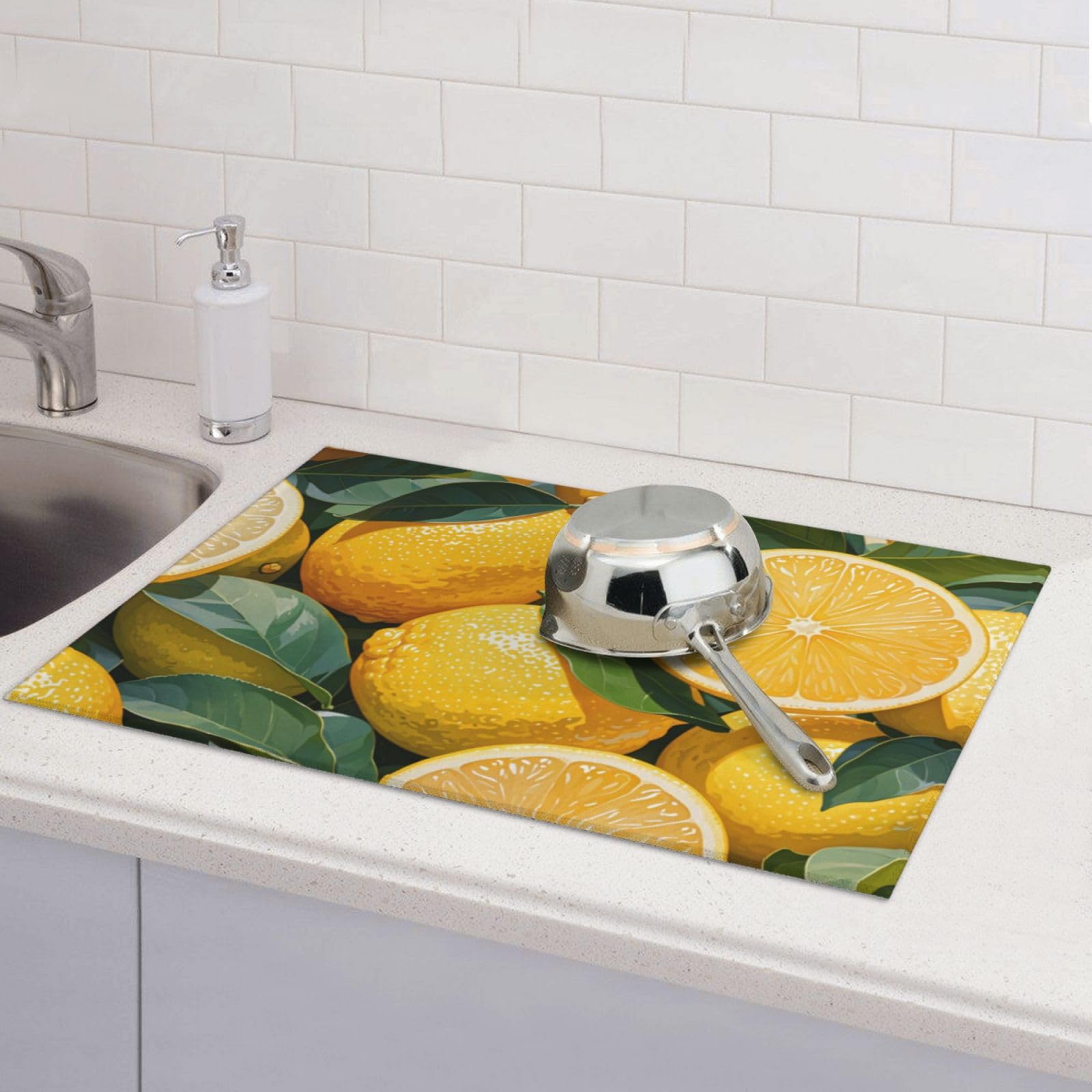 lemon Dish Drying Mat Highly Absorbent Double