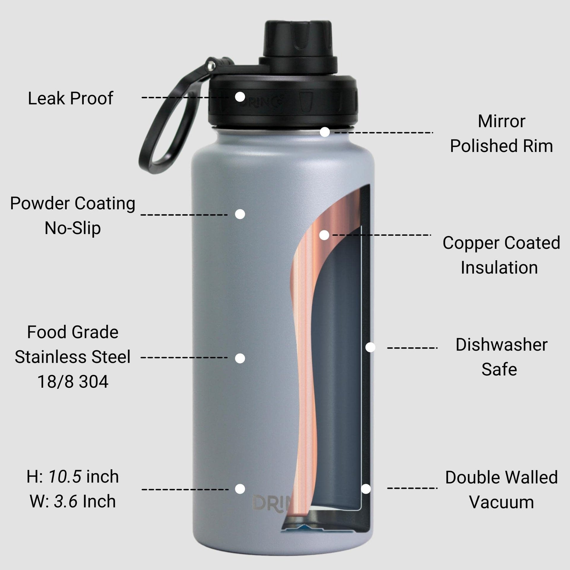 Stainless Steel Water Bottle Spout Lid Vacuum Insulated Double Wall Water Bottle Wide Mouth