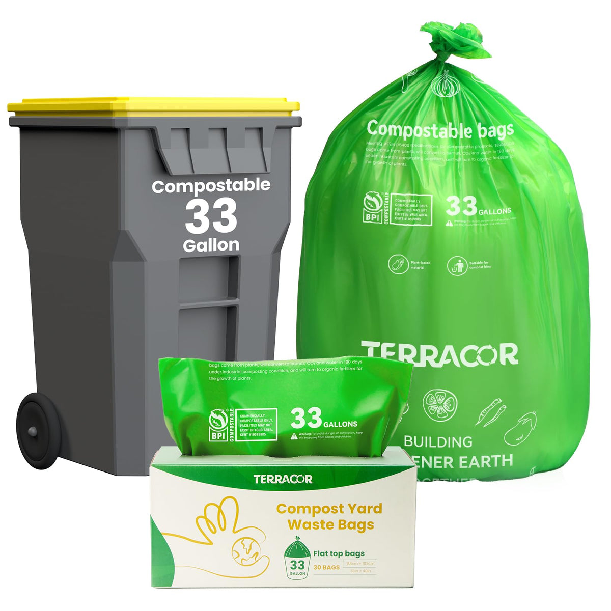 30 33 Gallon Compostable Trash Bags Liners Flat (30 Count)