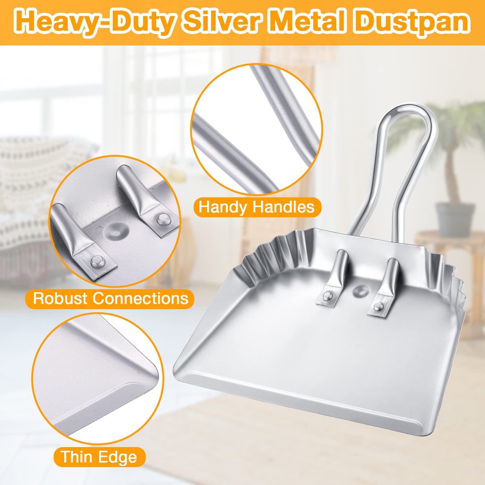 4 Pack 12 inch Heavy Duty Metal Dustpan Large Wide Dust Pans for Household Handheld Wide Scooper and Debris Cleaning Tool Ideal for Home and Commercial Use (4 Count)