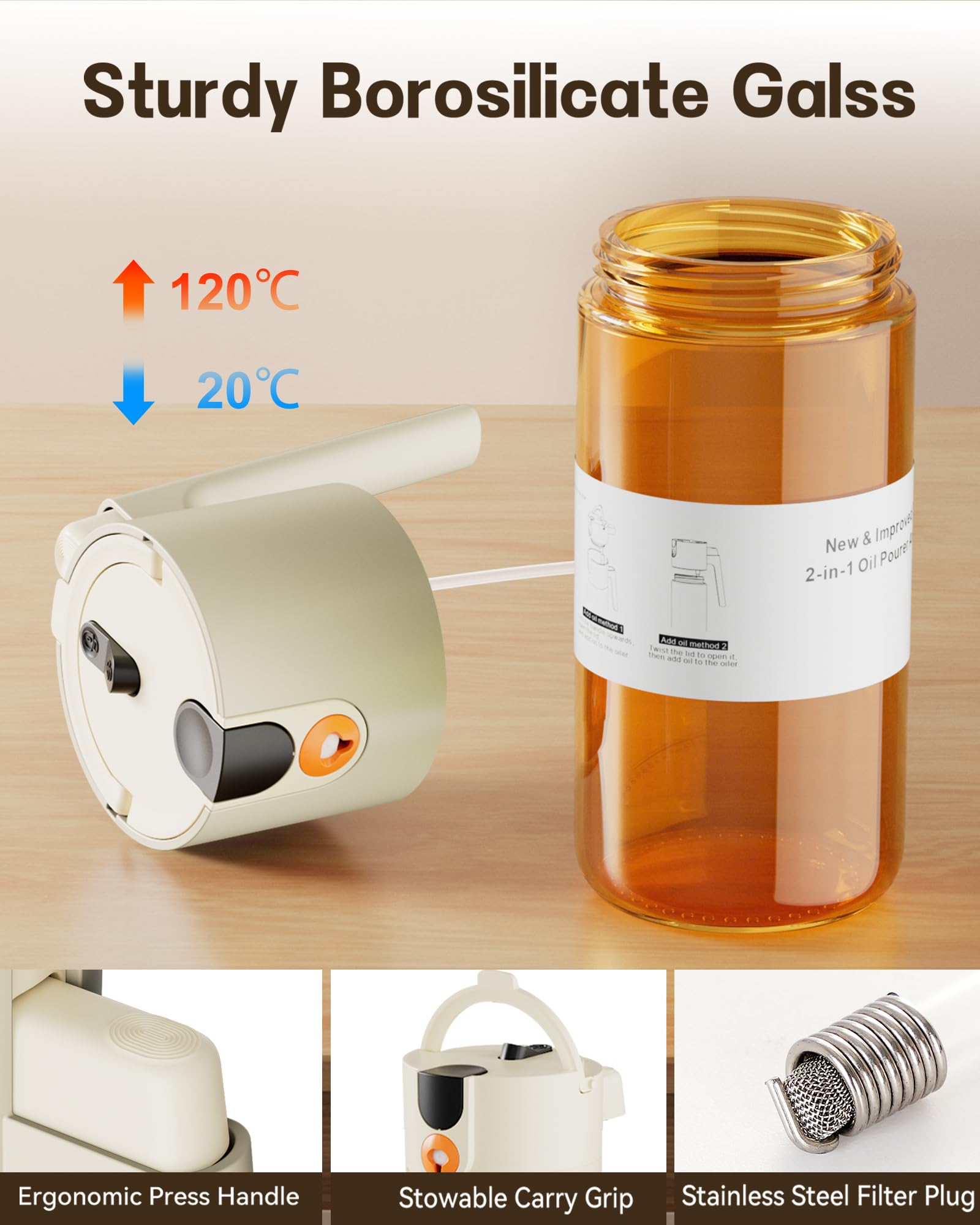 Olive Oil Sprayer & Dispenser Bottle for Cooking 17oz Dark Glass Oil Mister