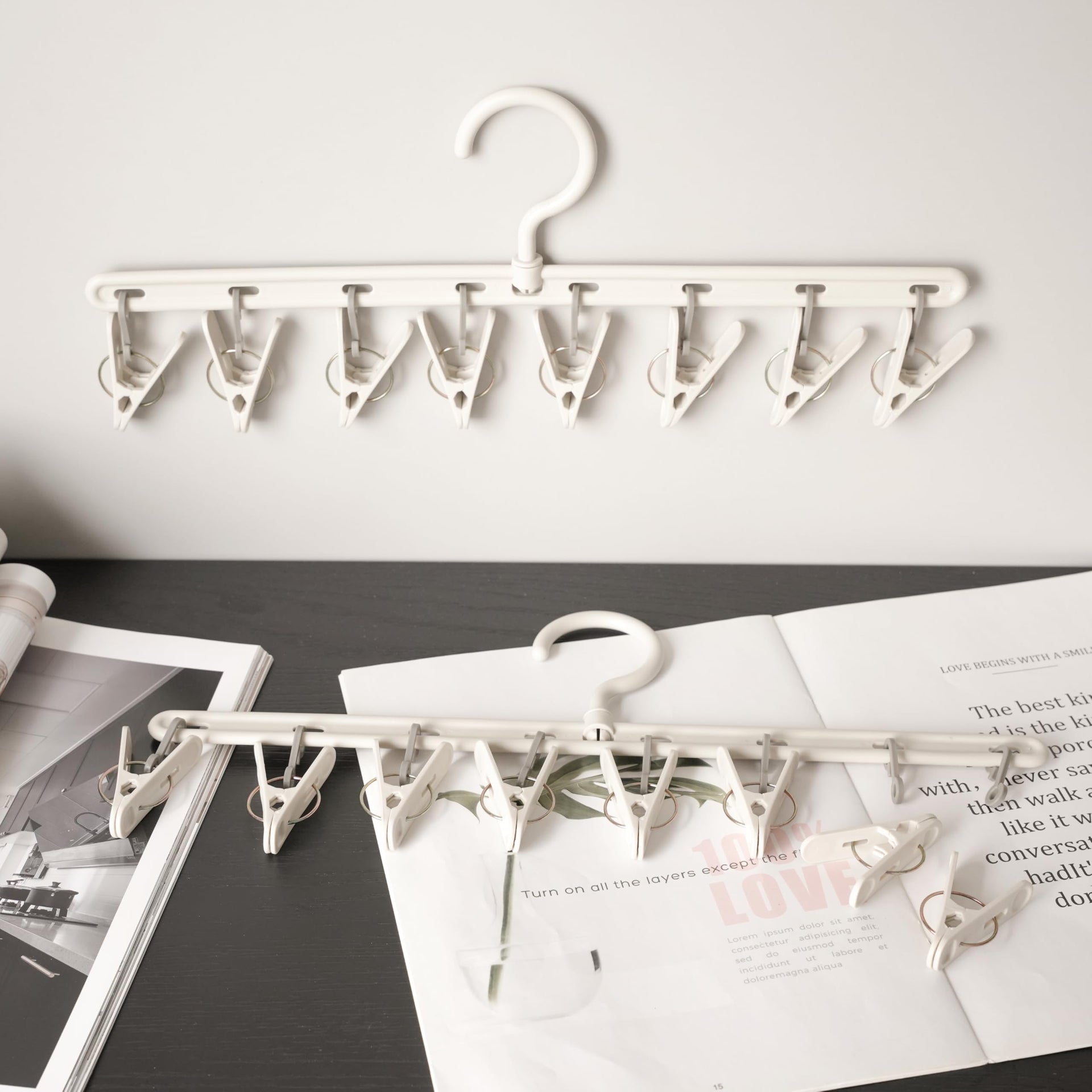 Clothes Hanger 2 Pack with 8 Clips (2 Count)