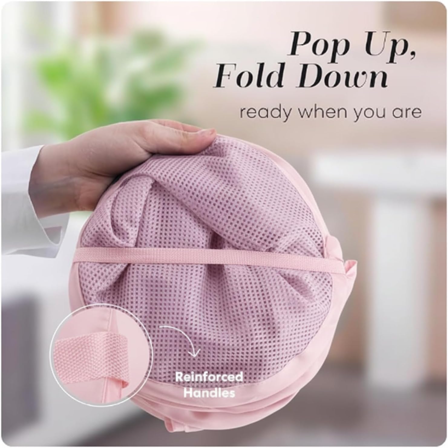 Collapsible Mesh Pop Up Laundry Hamper with Side Pocket