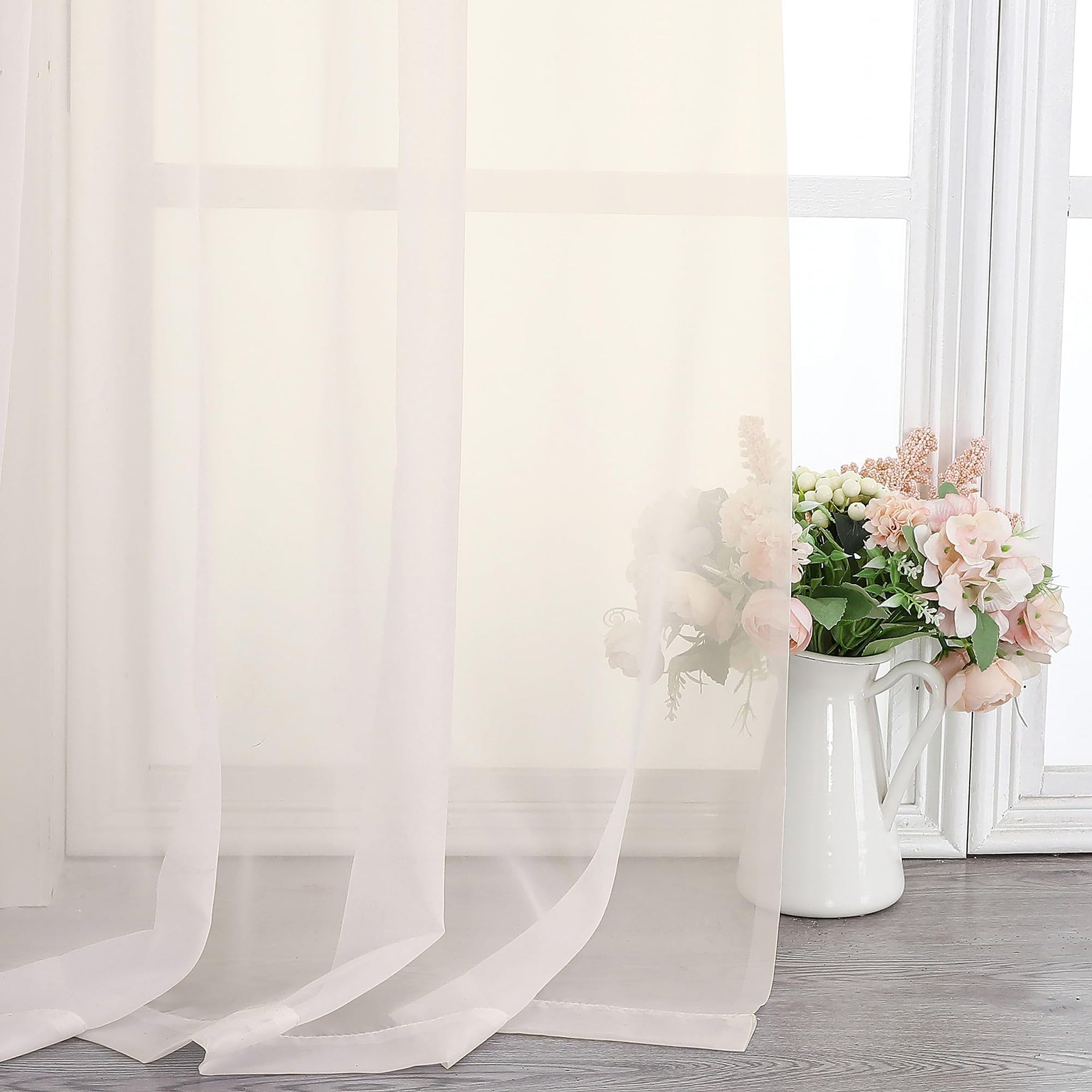 Cream Sheer Curtains 45 Inch Long 2 Panels (2 Count)