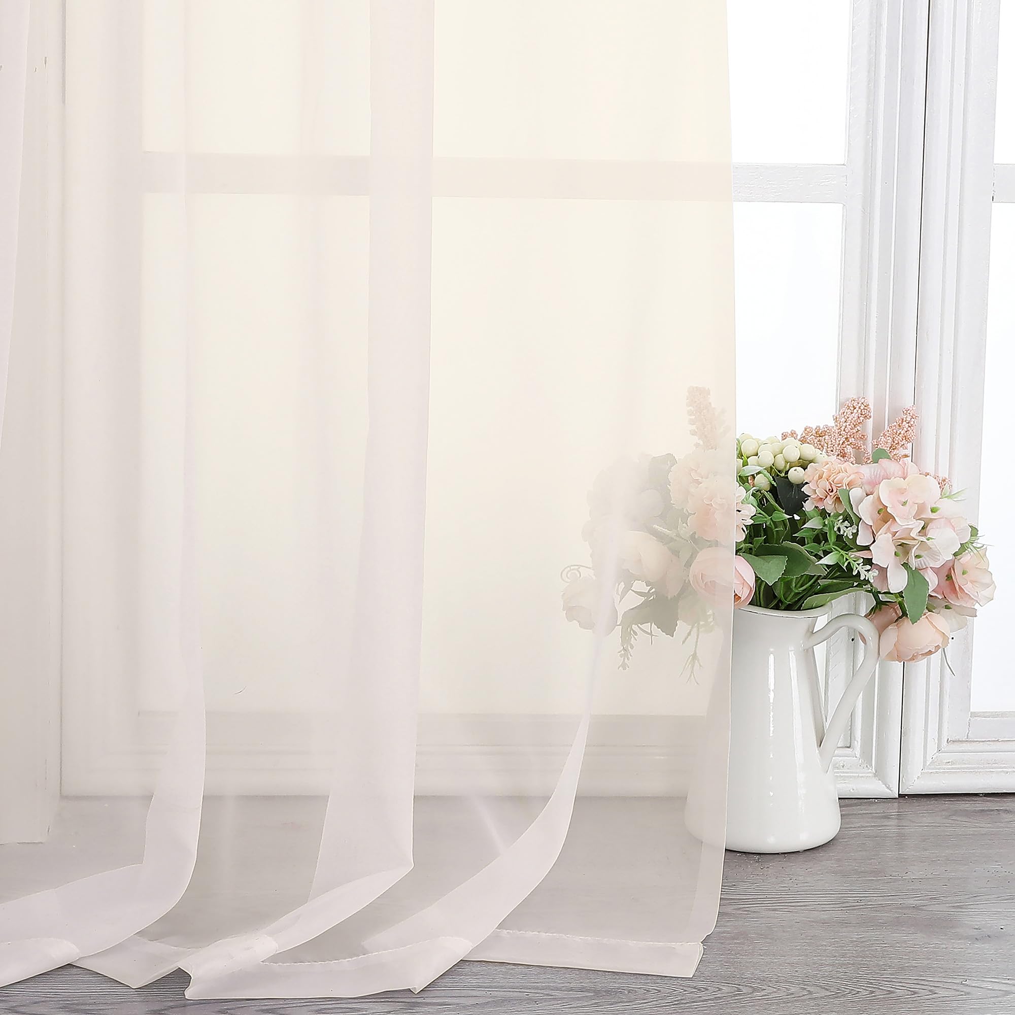 Cream Sheer Curtains 45 Inch Long 2 Panels (2 Count)