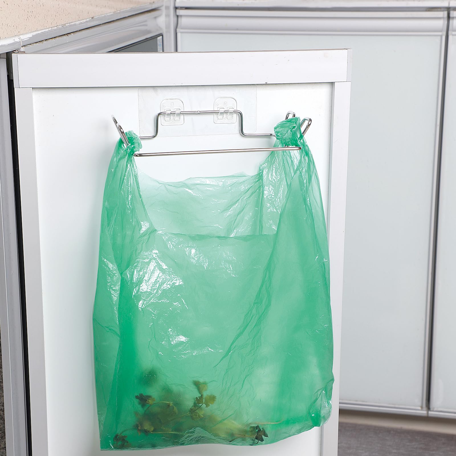 Stainless Steel Trash Bag Holder for Kitchen Cabinets Doors and Cupboards