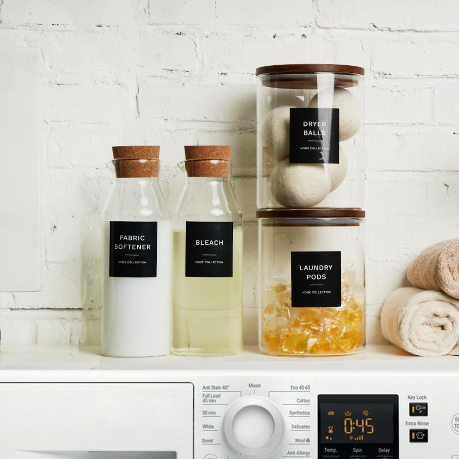 Glass Laundry Storage Containers with Acacia Lids and Scoops (2 Count)