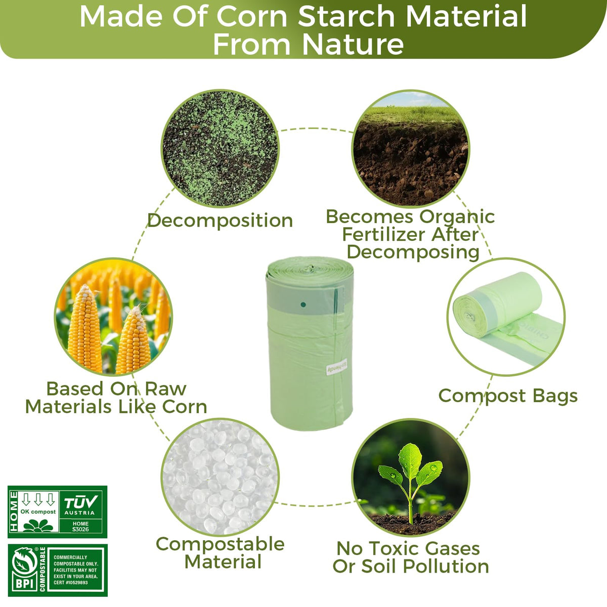 13 Gallon Compostable Trash Bags with Drawstring (30 Count)
