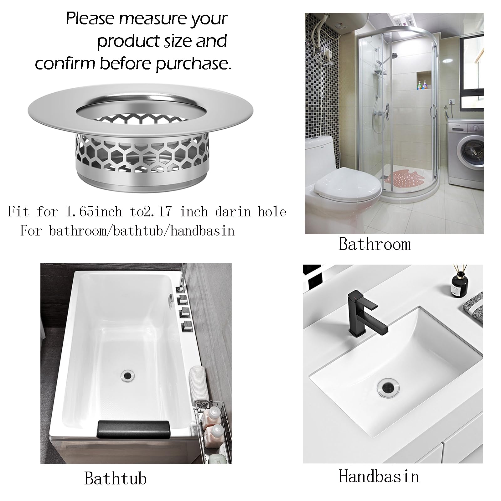 Hair Catcher Shower Drain Bathtub Lavatory Sink Drain Strainer for Laundry (2 Count)