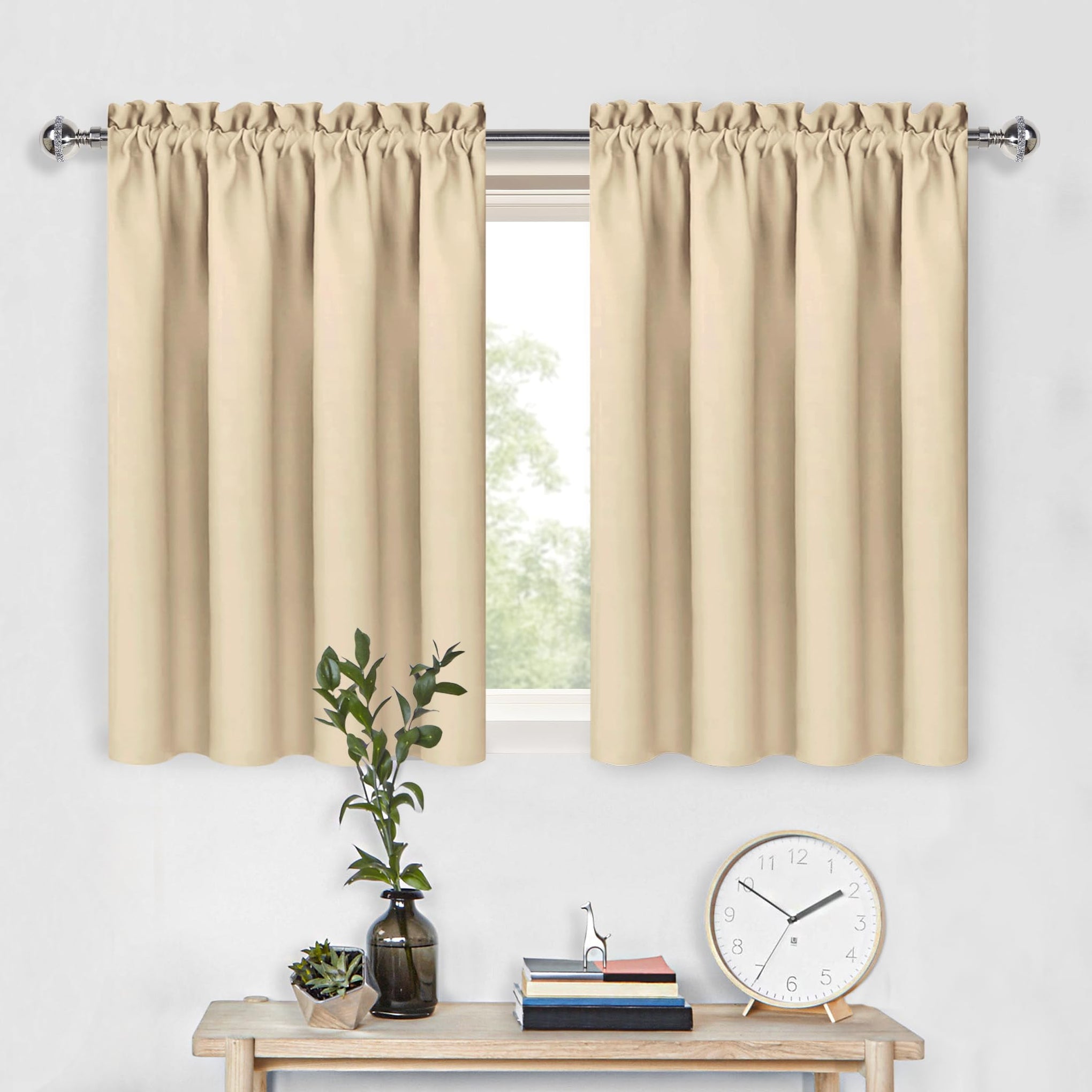 Short Blackout Curtains 52 x 36 Inch Long for Kitchen RV Bunk Beige (2 Count)