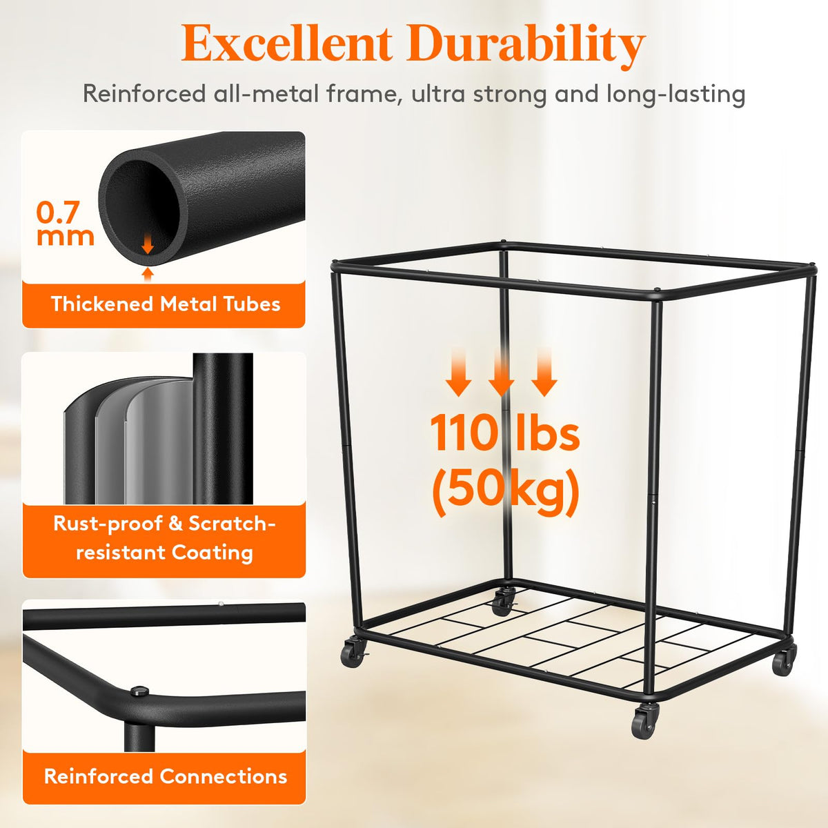 330L Heavy Duty Laundry Basket with Wheels and Handles