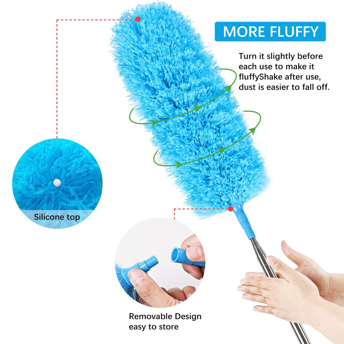 Rainbow Extendable Static Duster Reusable Microfiber Duster with 100" Telescoping Pole