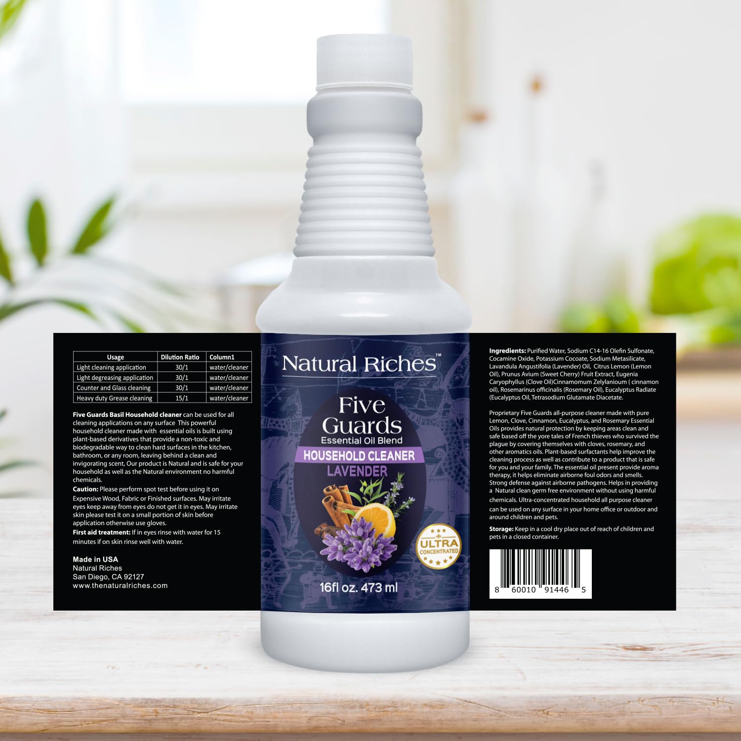 Five Guards Household Cleaner Concentrate Lavender Scent 16 Fl Oz