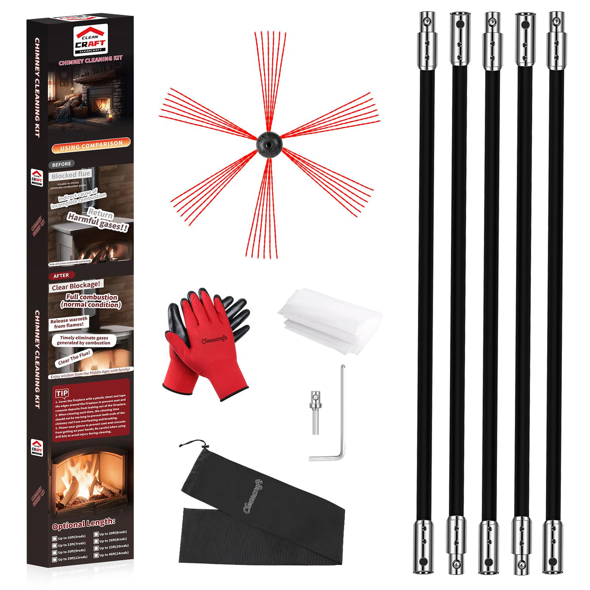Chimney Sweep Kit 16 Feet (5 Count)