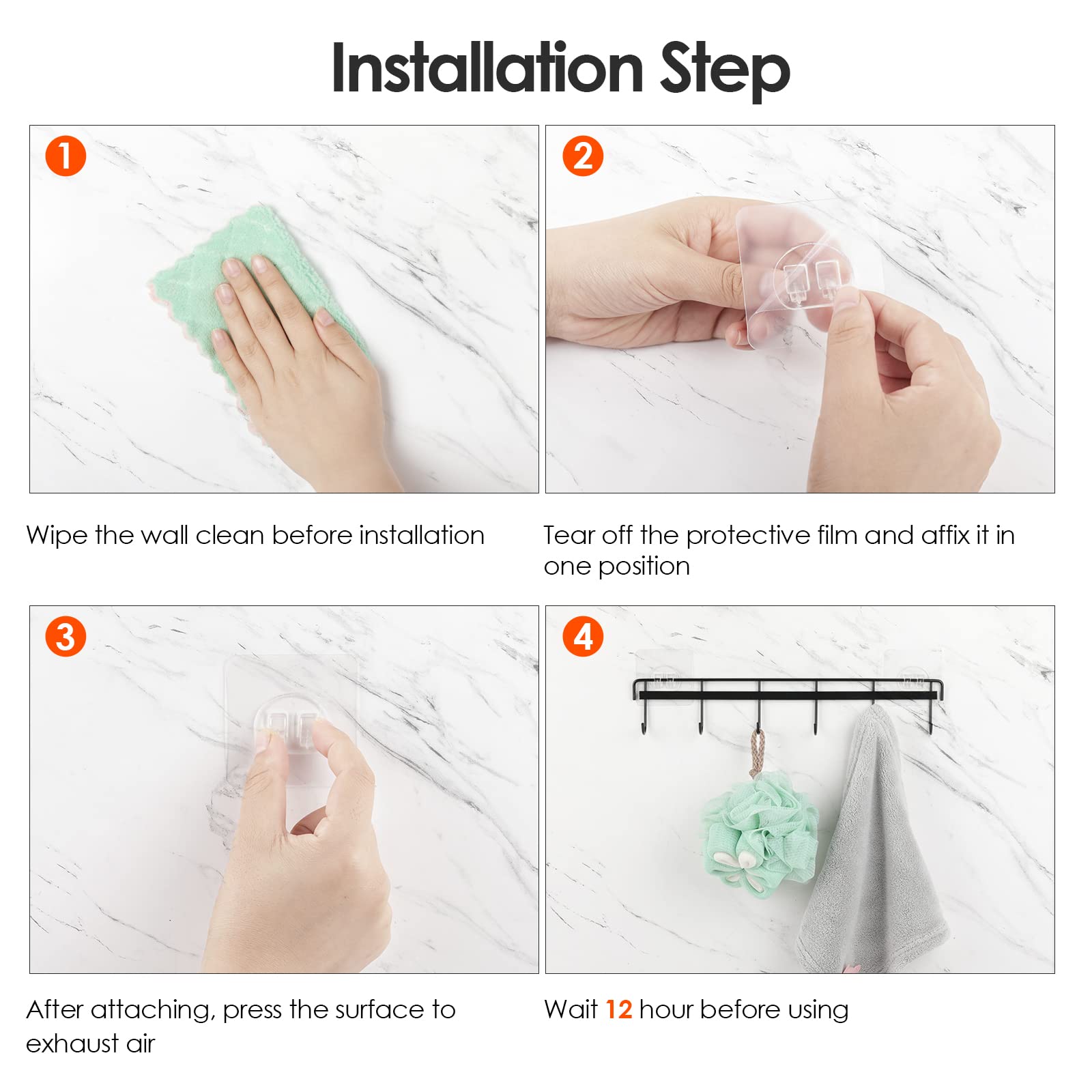 Adhesive Kitchen Hooks Utensil Hanger Holder Hanging Rack 2 Pack