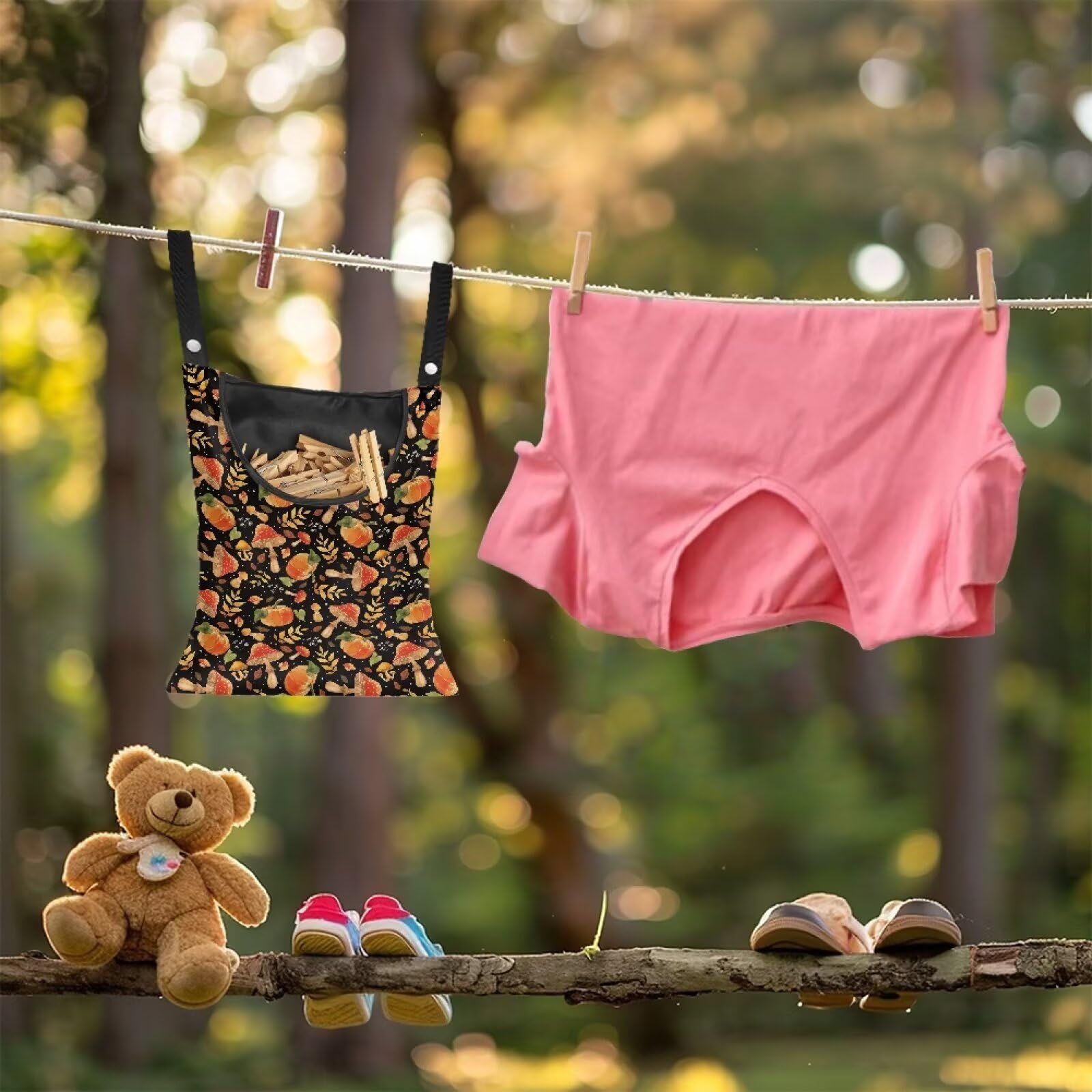 Orange Mushroom Clothespin Storage Hanger Bags Pumkpin Laundry Clothespin Bag with Large Opening