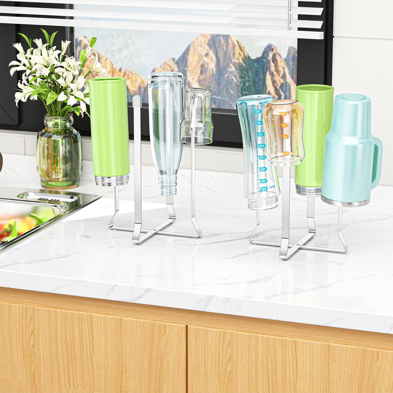 Bottle Drying Rack Reusable Drying Rack for Bottles Metal Foldable Water Bottle Dryer Holder Space Saving Cups Dryer Racks Kitchen Stand Holder for Plastic Bags