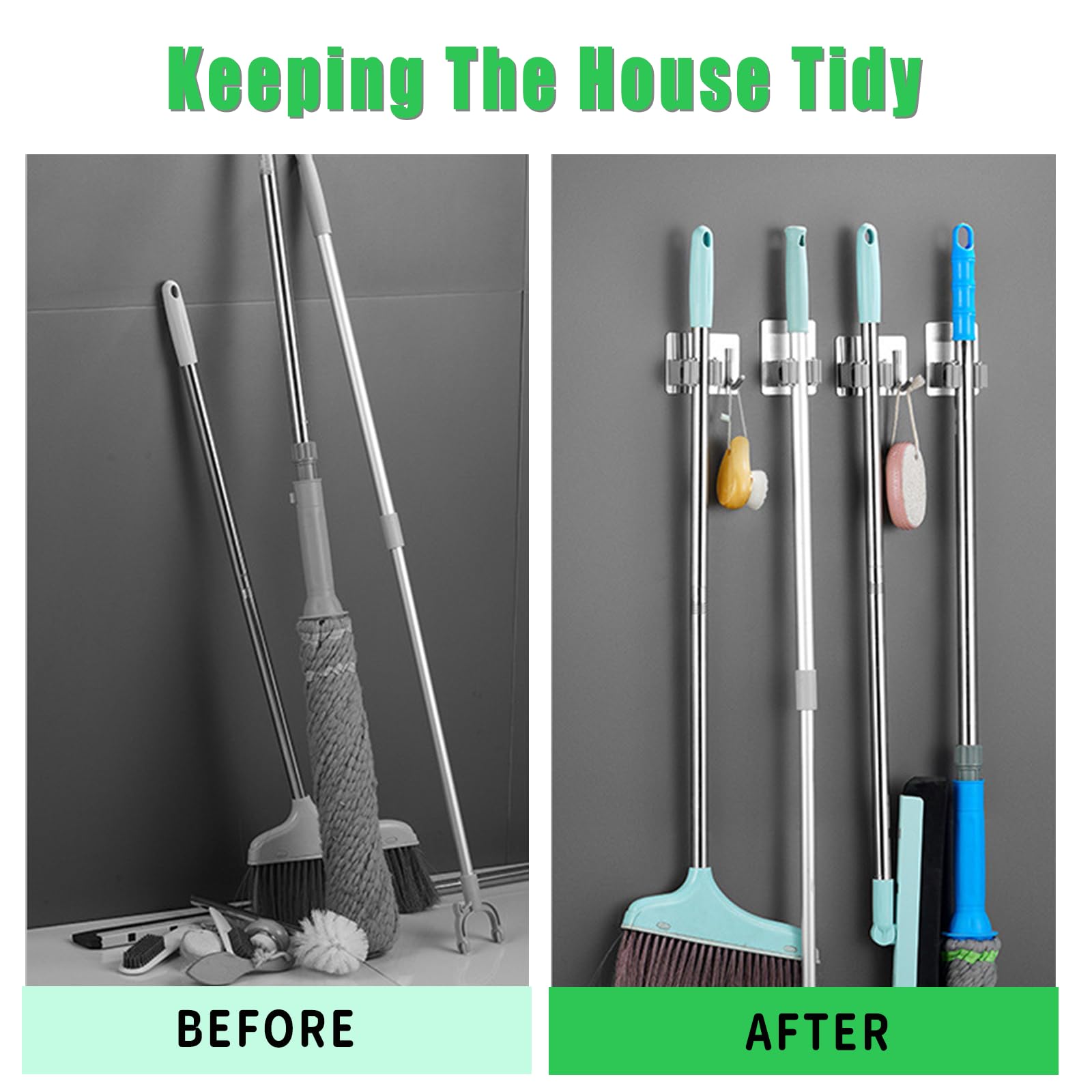Mop and Broom Holder Hanger Wall Mount (2 Count)