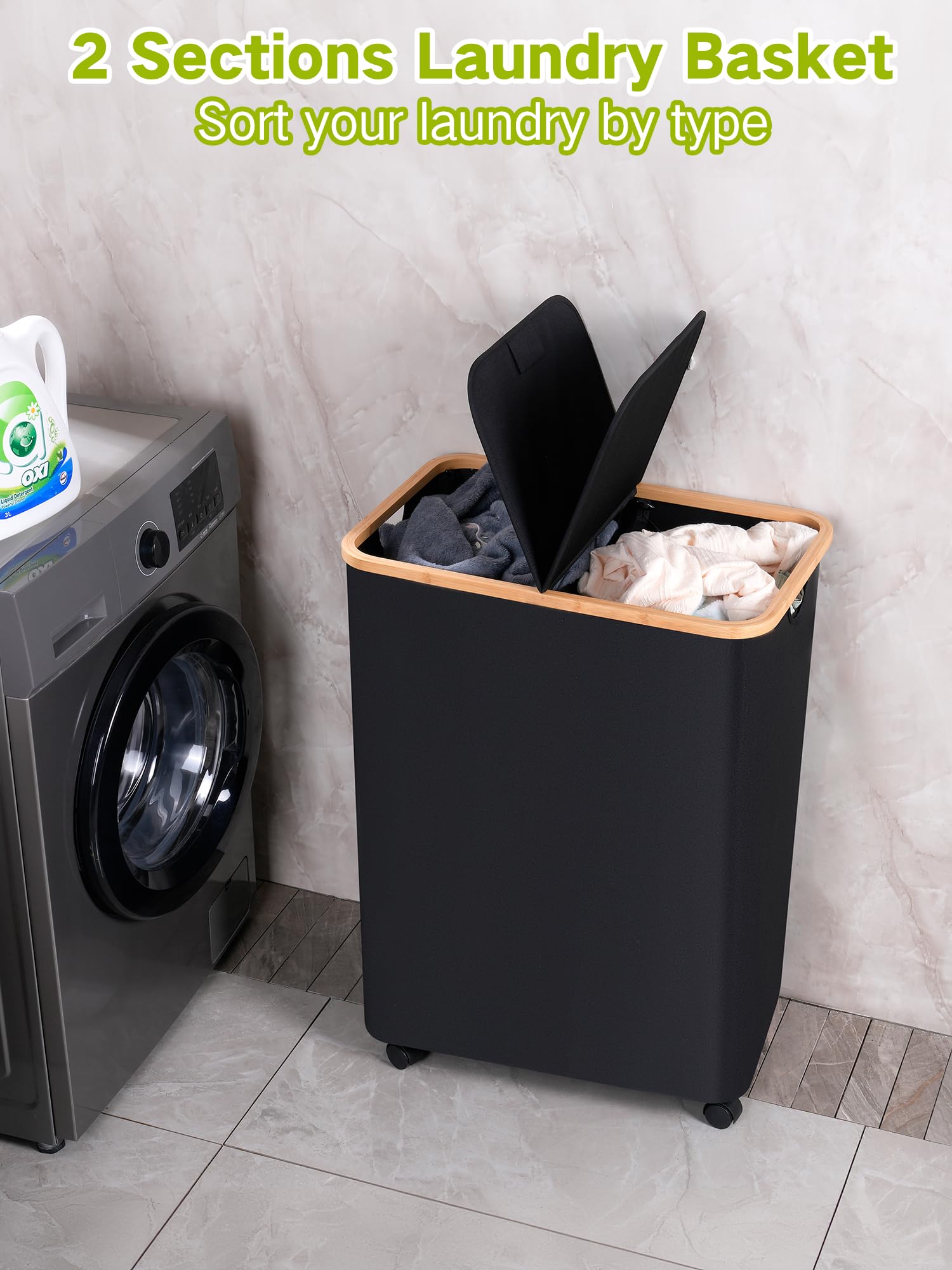 Double Laundry Hamper with Wheels