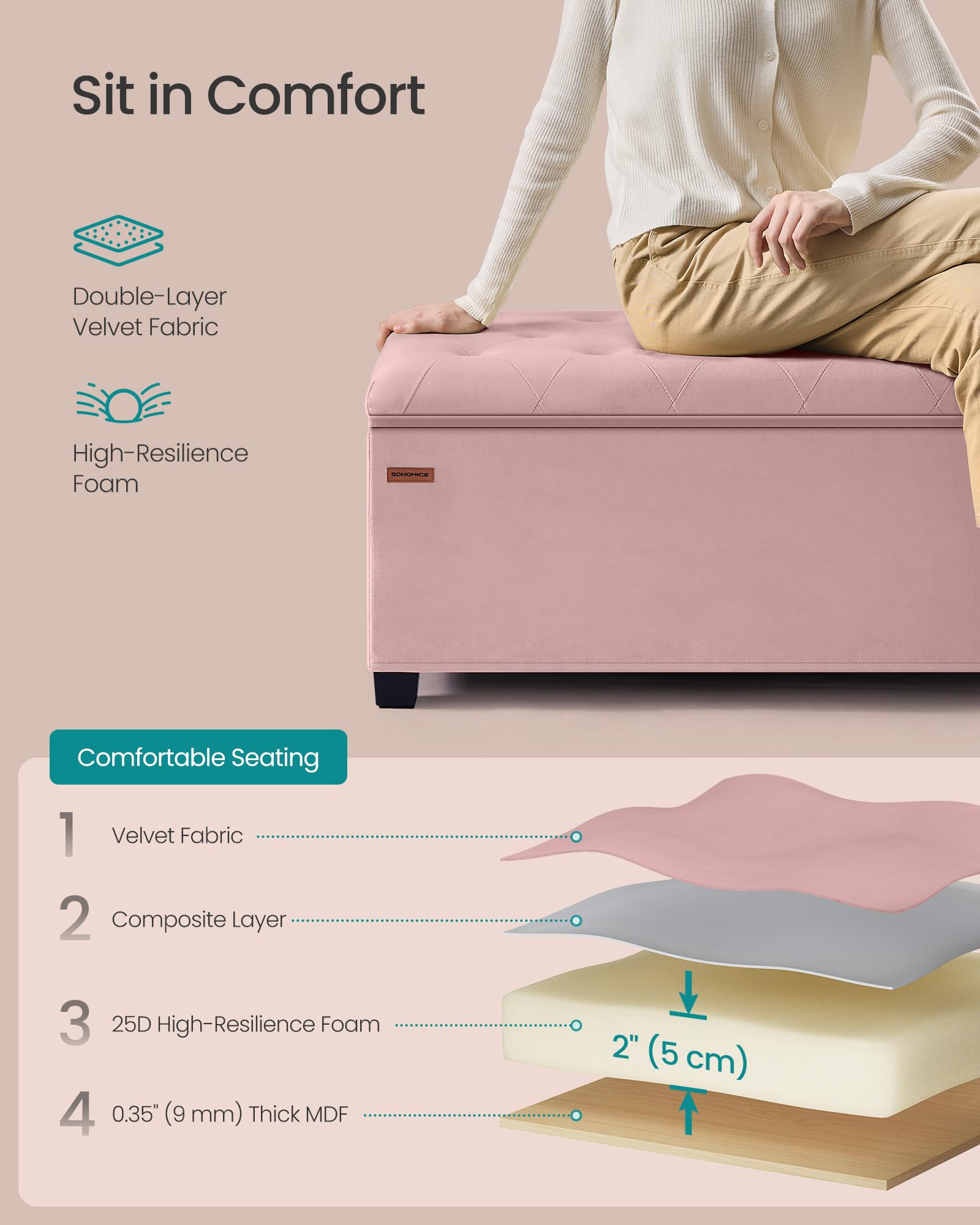 Velvet Storage Ottoman Bench