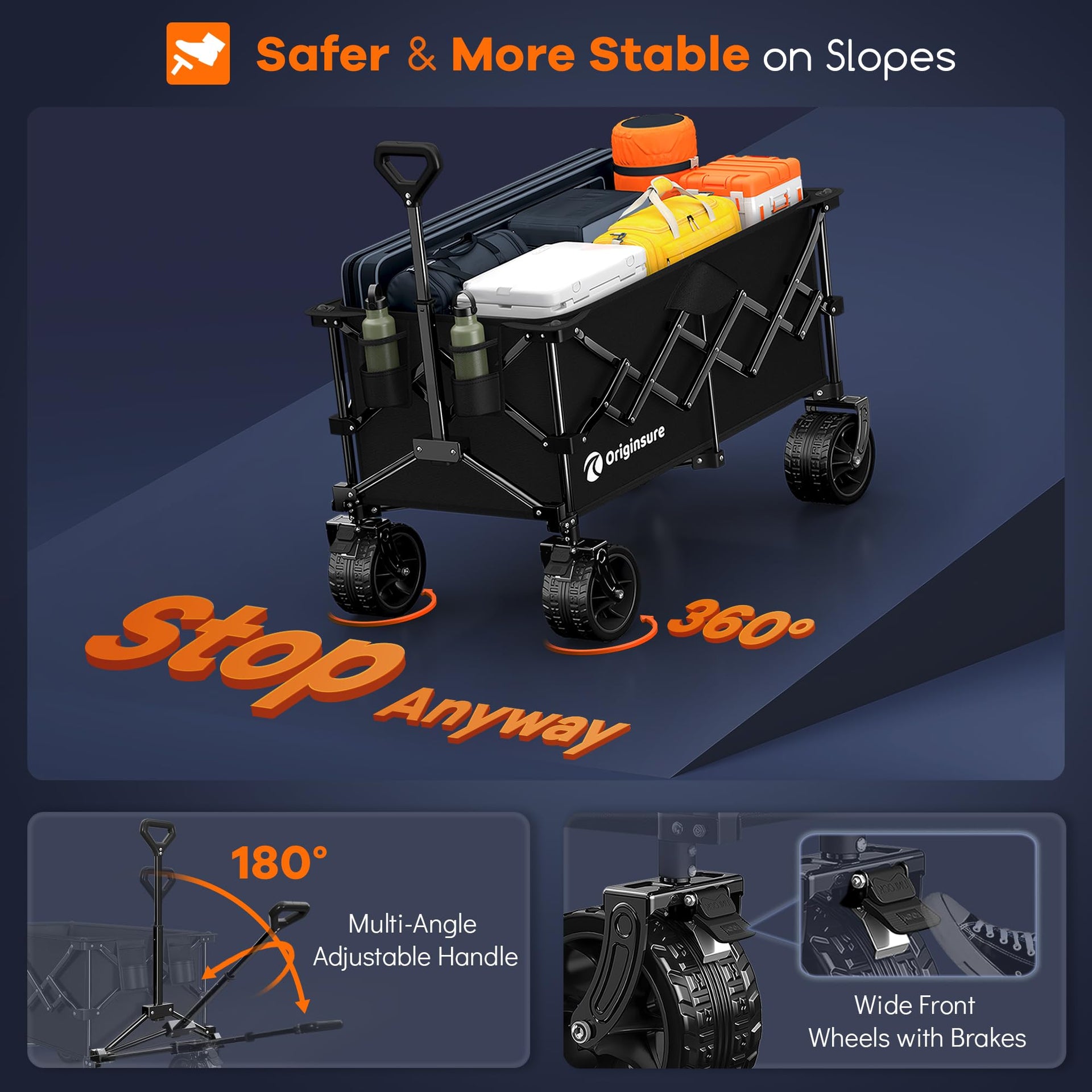 220L Collapsible Beach Wagon Cart with Big Wheels