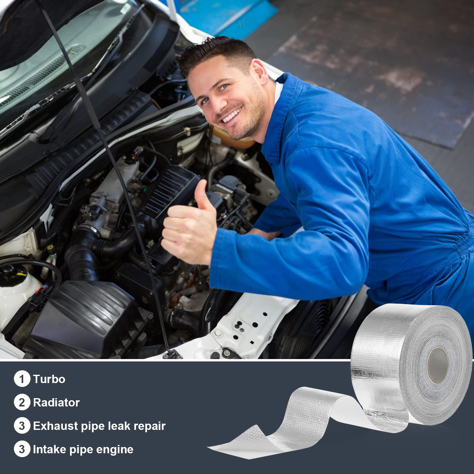2 Rolls Aluminum Foil Tape Heat Shield Tape Barrier Adhesive Reflective Fiberglass Thermal Insulation Reflective Material High Temp Protection (200 Foot)
