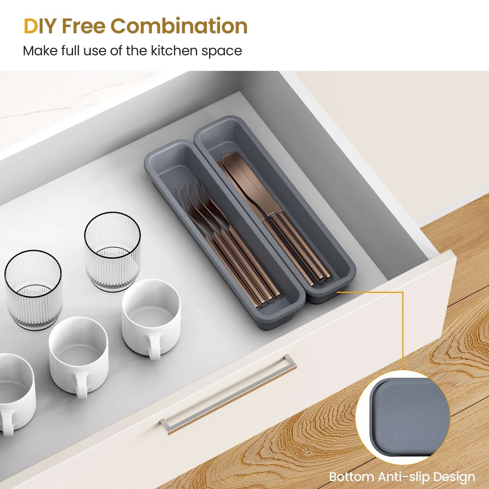 2 Pack Silicone Silverware Drawer Organizer (2 Count)