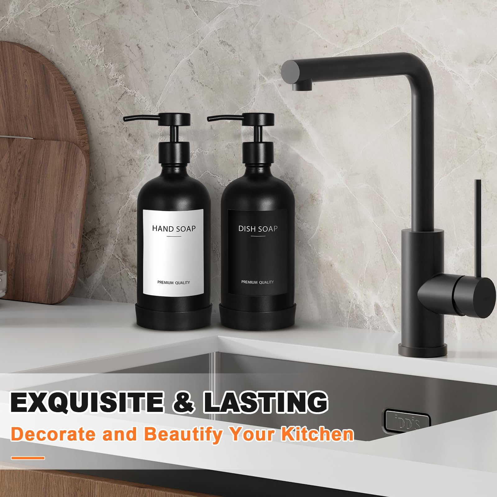 Black Glass Soap Dispenser with Stainless Steel Pump (2 Count)