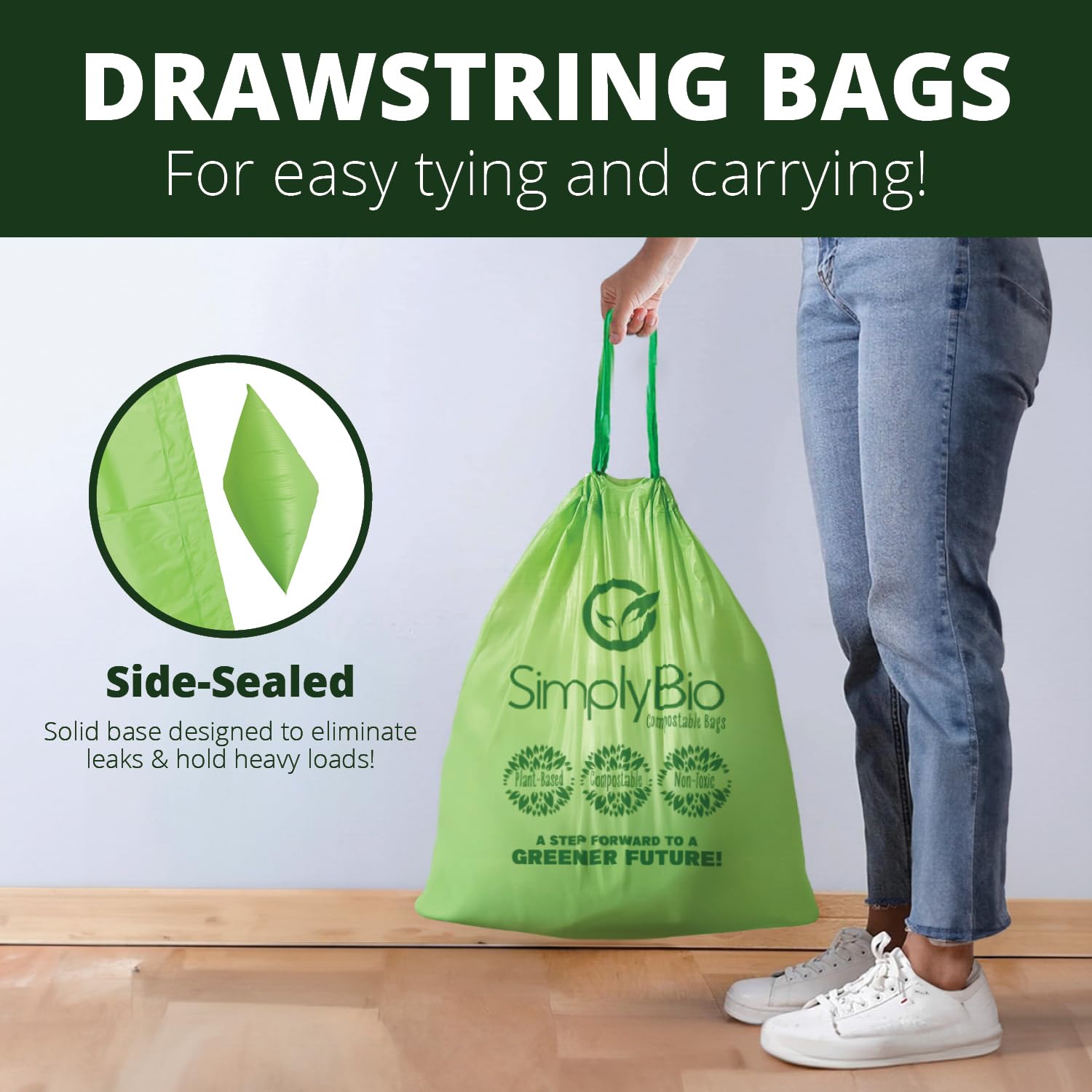 13 Gallon Compostable Trash Bags Liners Drawstring (30 Count)