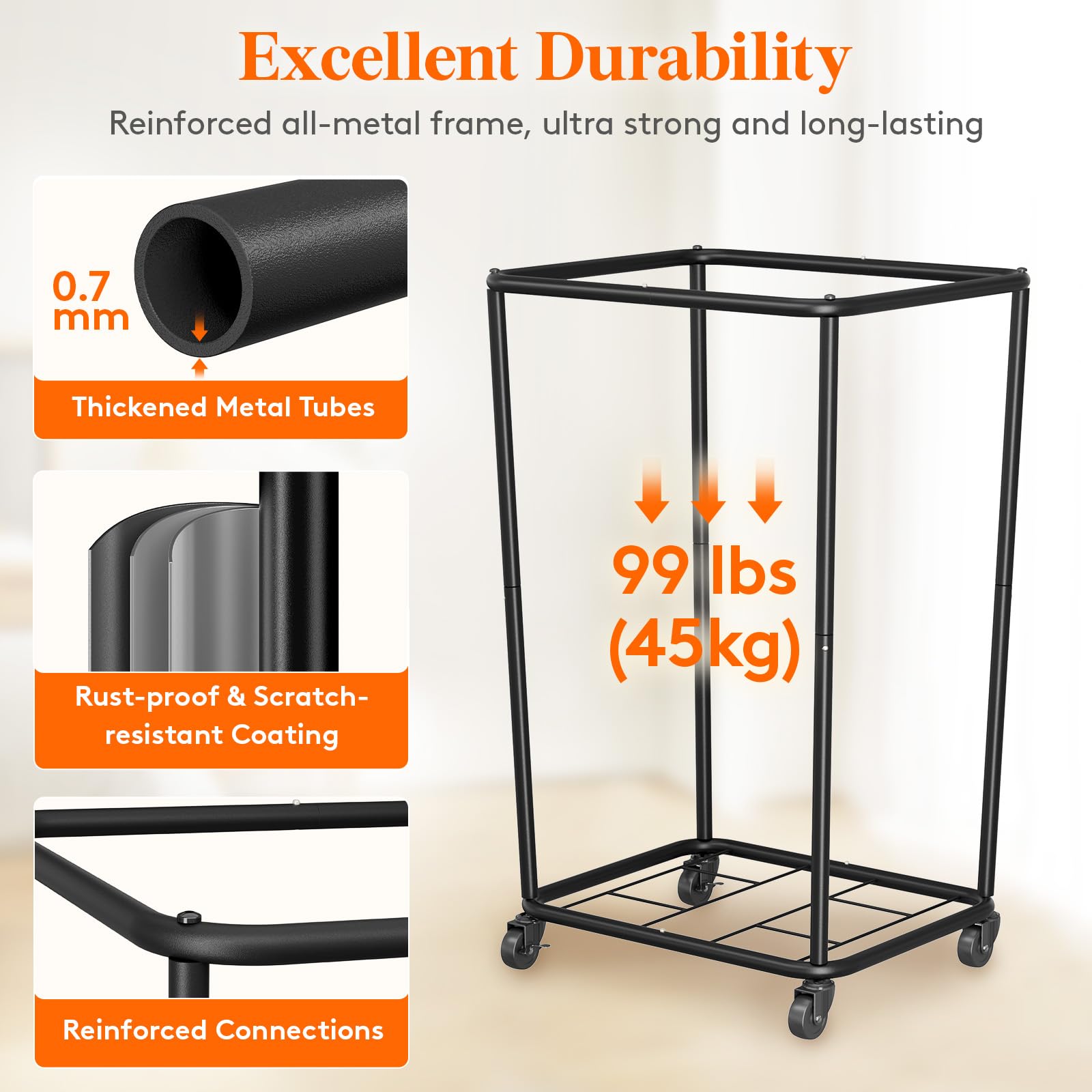 165L Heavy Duty Laundry Basket with Wheels and Handles