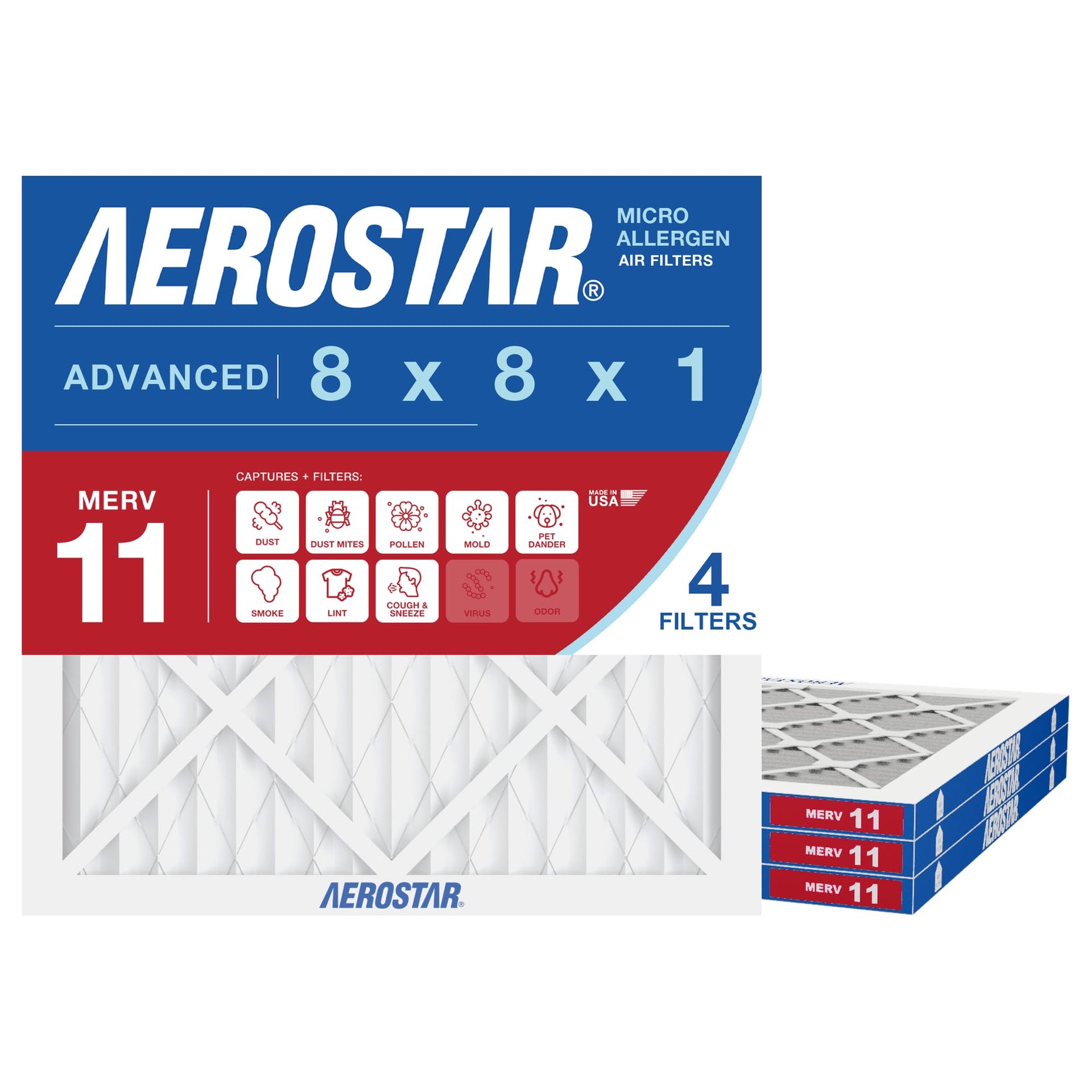 Air Filter 8x8x1 MERV 11 AC Filter (4 Count)