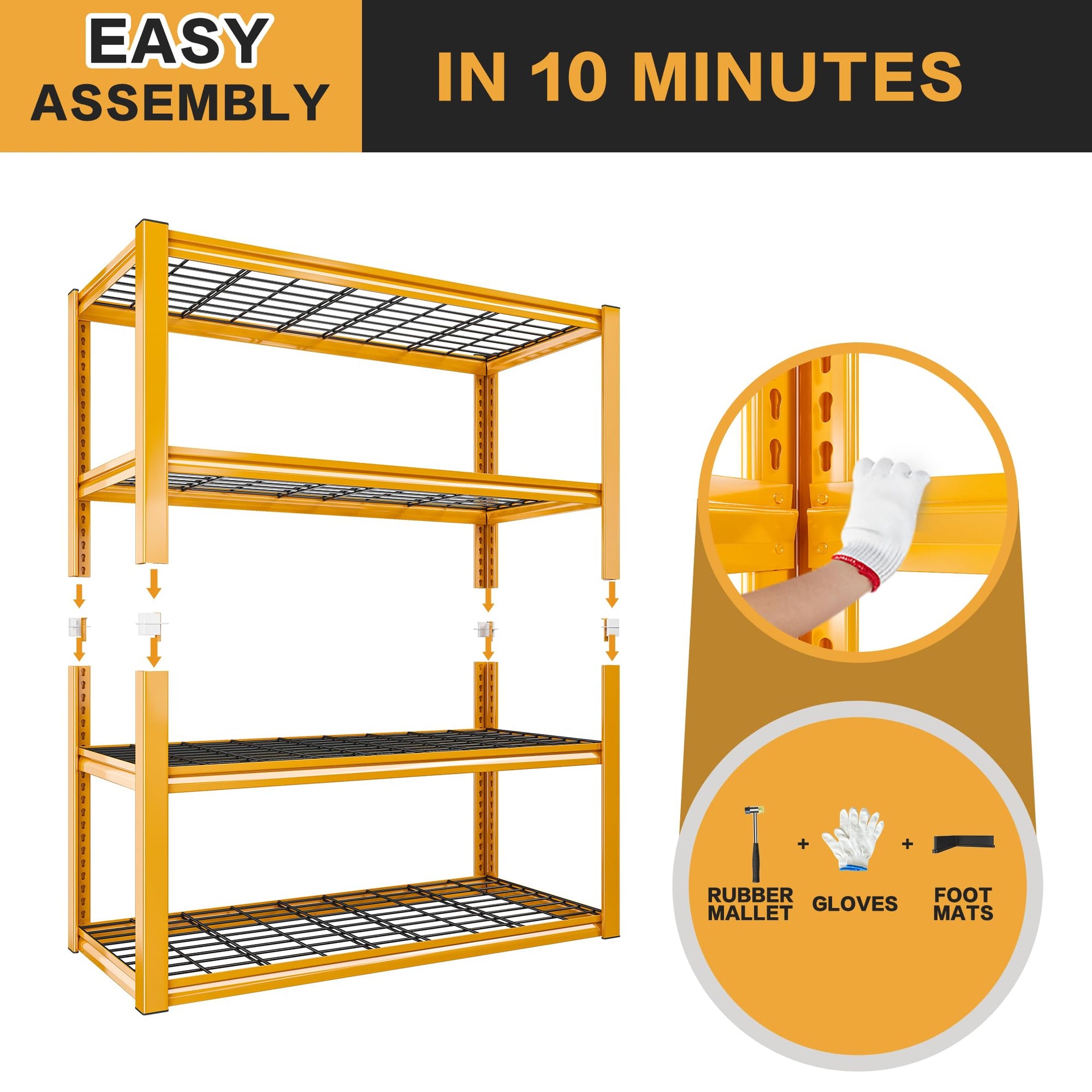 40" W Yellow Garage Shelving with Double (2 Count)