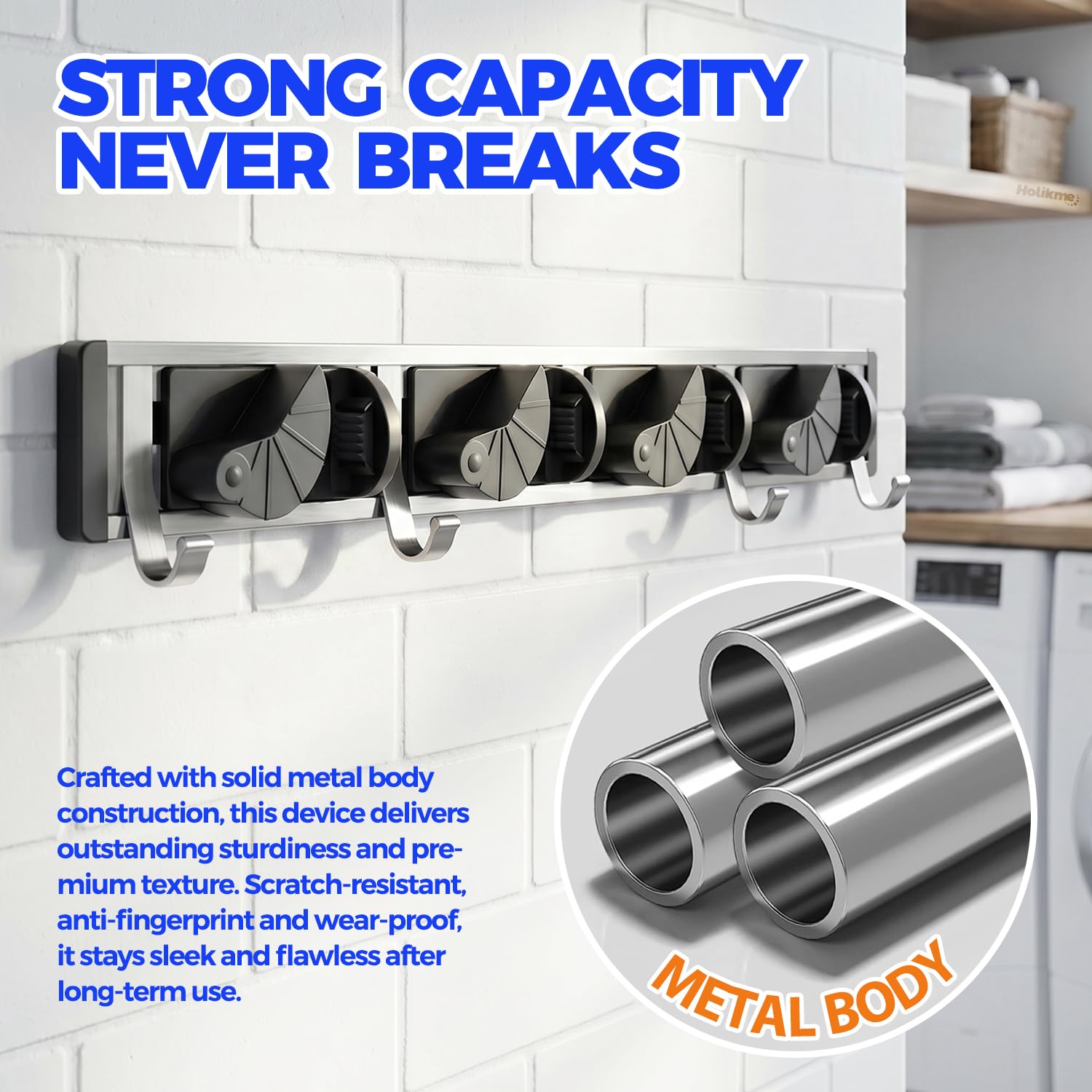 Mop Broom Holder Wall Mount Metal Pantry Organization and Storage Garden Kitchen Tool Organizer Wall Hanger for Home Goods