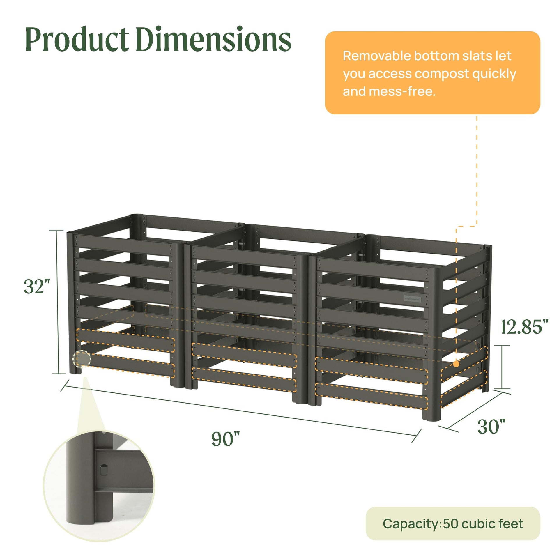32" Tall Modular Compost Bin 90" x 30" x 32"