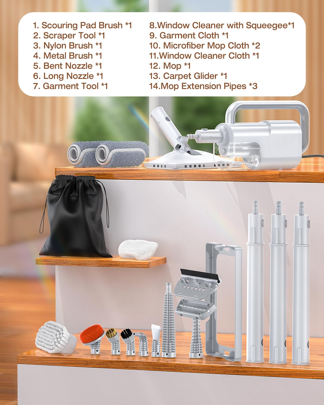 10-in-1 Steam Mop, Detachable Handheld Steam Cleaner for Multi-Surface