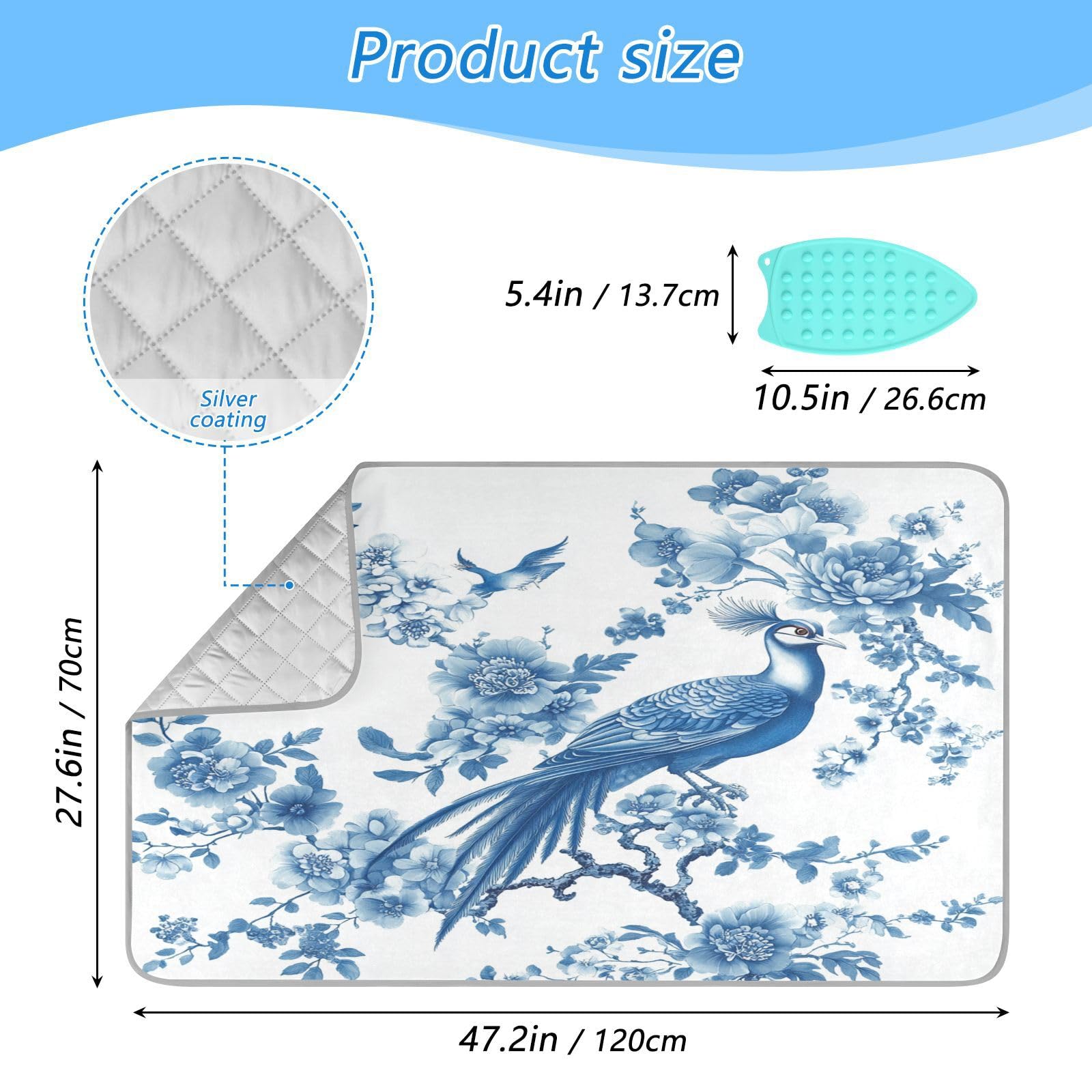 Chinoiserie Flower Peacock Ironing Mat Thickened Ironing Blanket Travel Portable Double